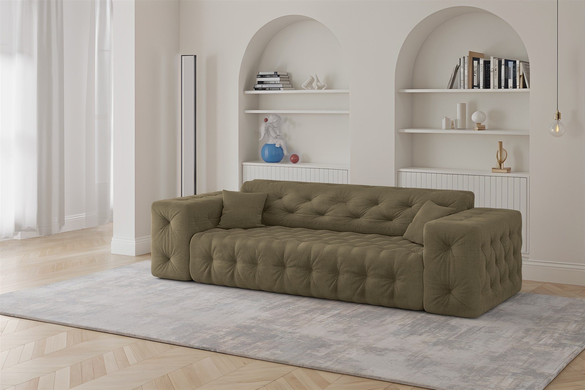 Fun Möbel 3-Sitzer Designersofa CHANTAL in Stoff Moly, Rundumbezug, inkl. 2 Zierkissen
