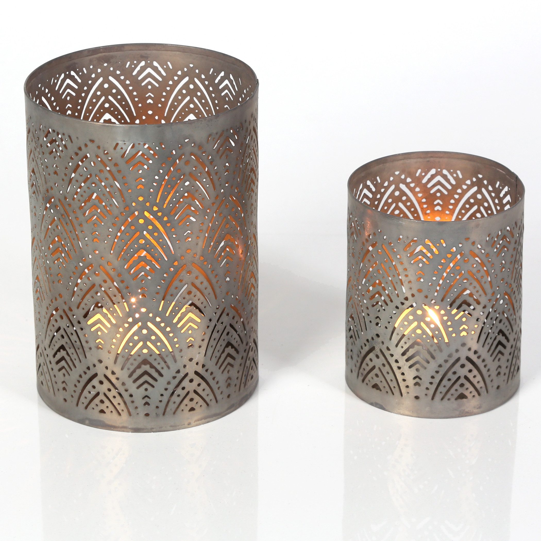 Windlicht 2er Set Teelichthalter Boho Chic Kerzenhalter Bronze