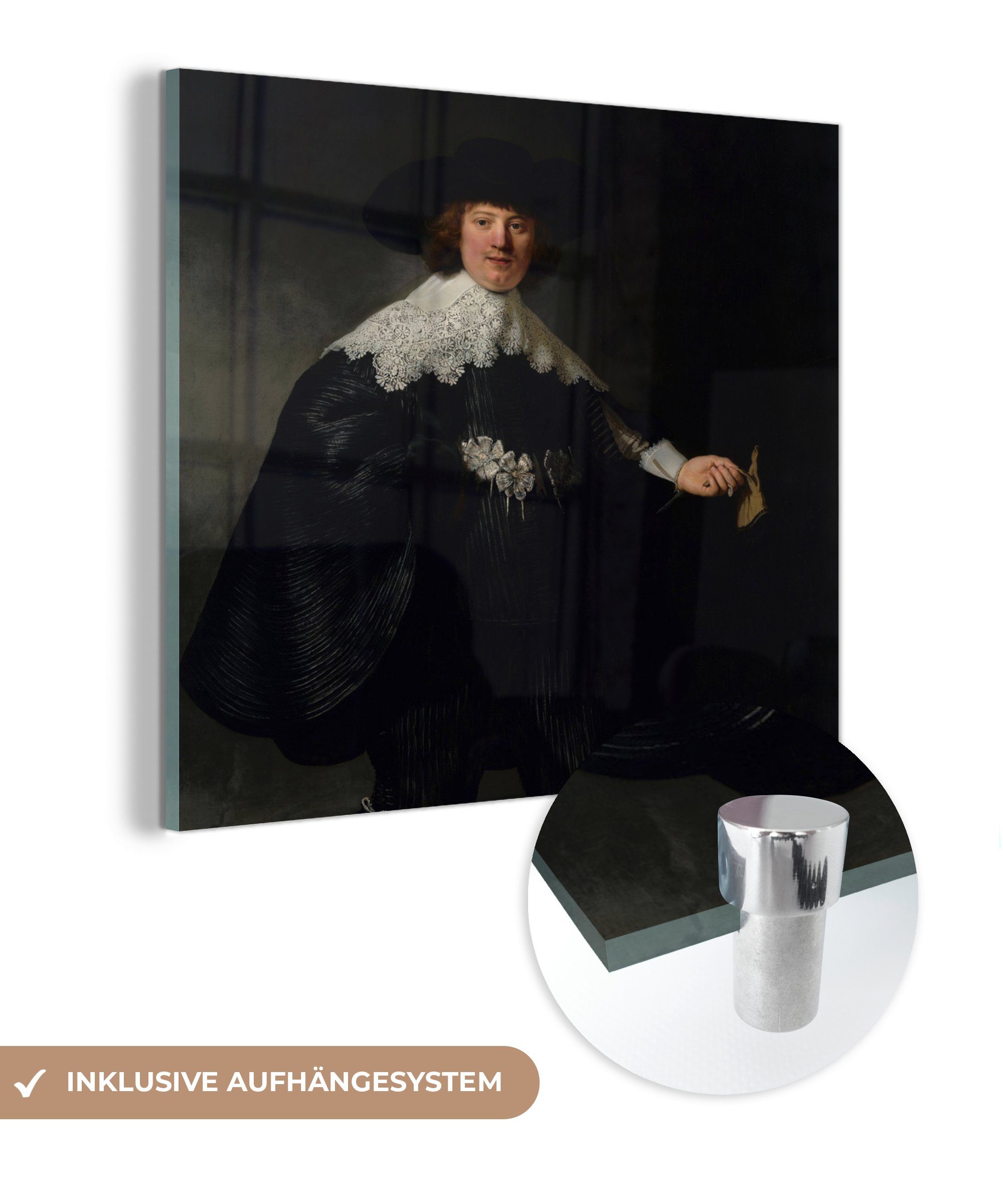 Acrylglasbild Rembrandt Foto Rijn, auf Glasbilder Hochzeitsbildnis von Glas Wanddekoration Wandbild - Bilder auf St), MuchoWow - van (1 Marten - - Das Glas Soolmans