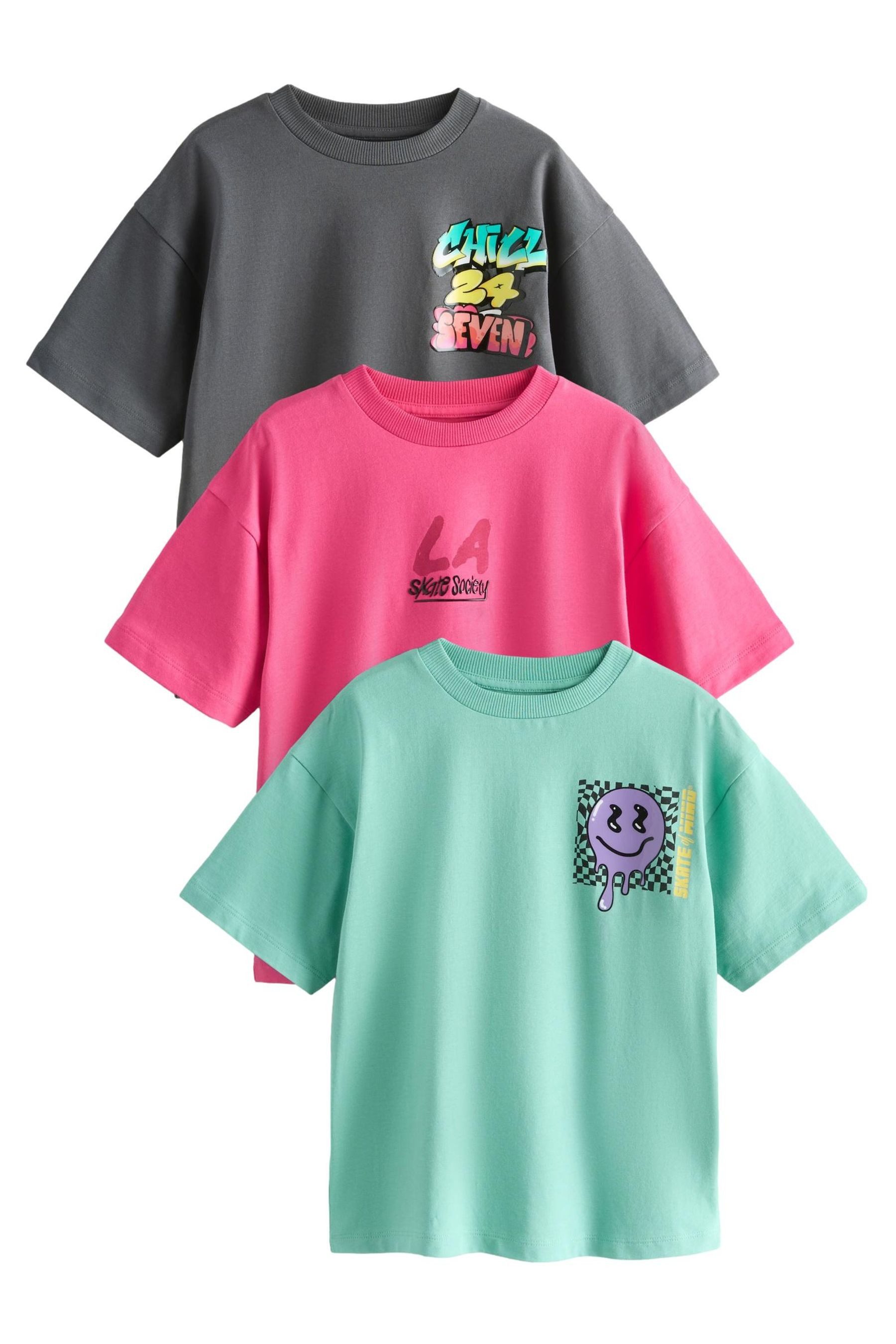 Print-Shirt Relaxed Fit Kurzarm-T-Shirts mit Grafik, 3er-Pack
