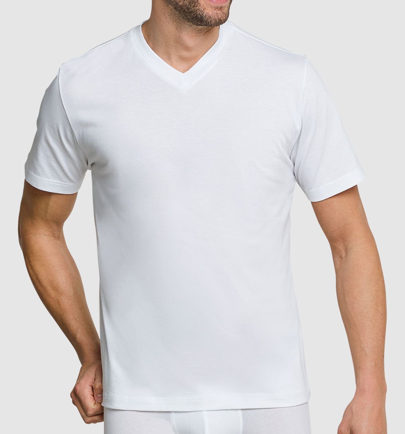 Schiesser T-Shirt (4-tlg) V-Ausschnitt, 4er kurzarm, im verstärkte Pack Halsnaht, Weiß