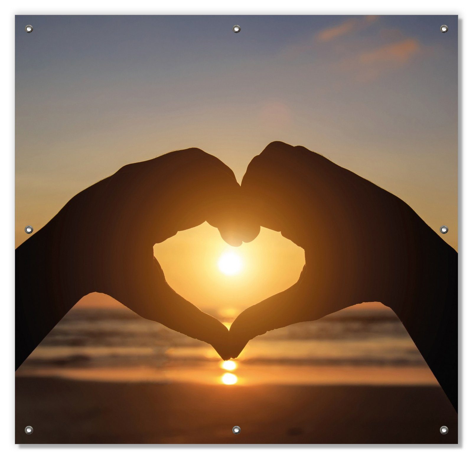 Sonnenschutz Liebe im Herzen der Sonne - Strand und Meer, Wallario, blickdicht, mit Saugnäpfen, wiederablösbar und wiederverwendbar