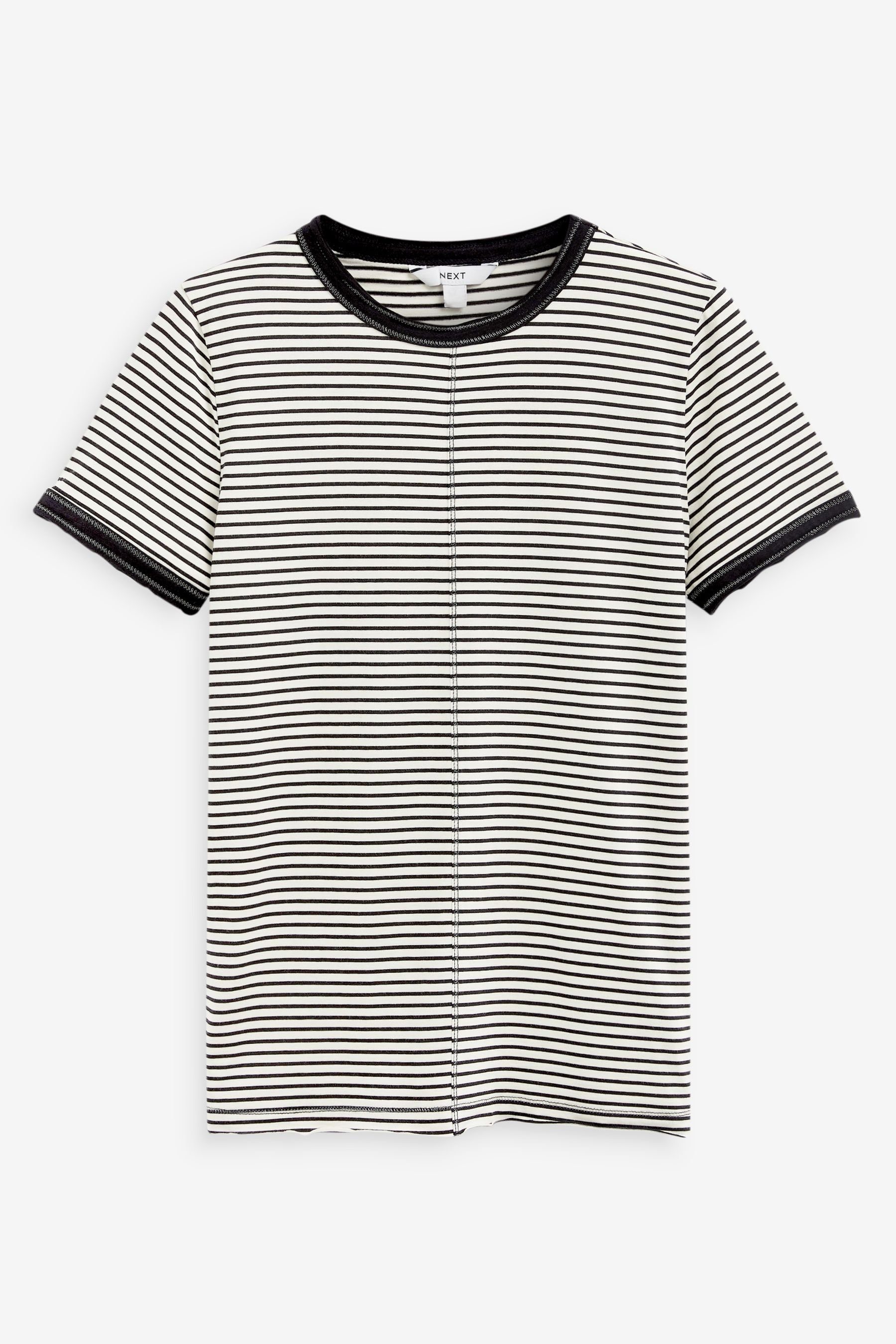 Next T-Shirt T-Shirt mit Rundhalsausschnitt, unversäumtem Saum (1-tlg) Black/White Stripe