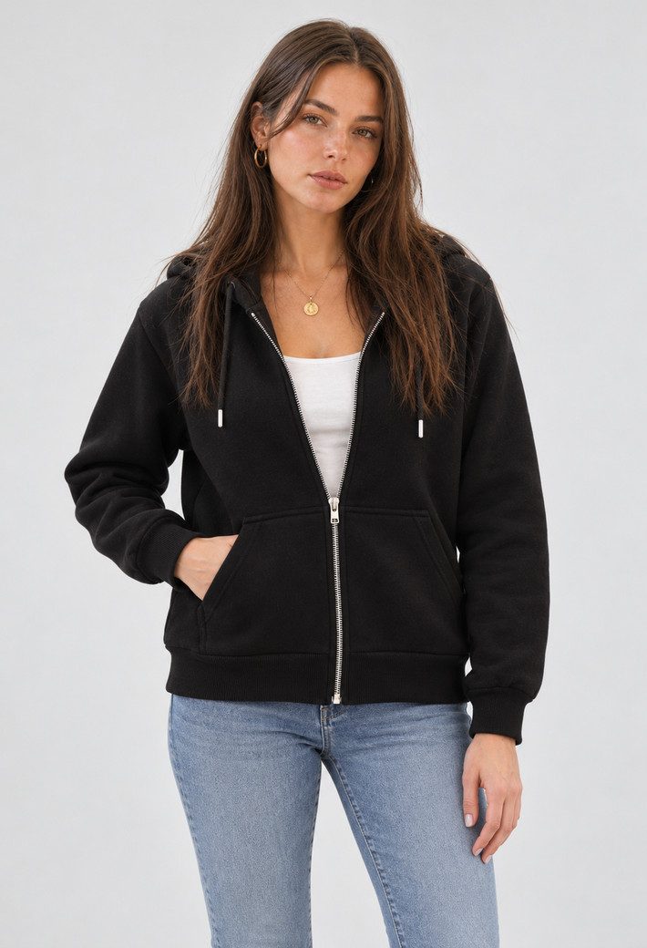 S&S Kapuzensweatjacke Damen Kapuzenpullover mit Reißverschluss Hoodie Mädchen (Packung, 1-tlg., Damen) Sweatjacke mit Reißverschluss Kapuze und Eingrifftaschen