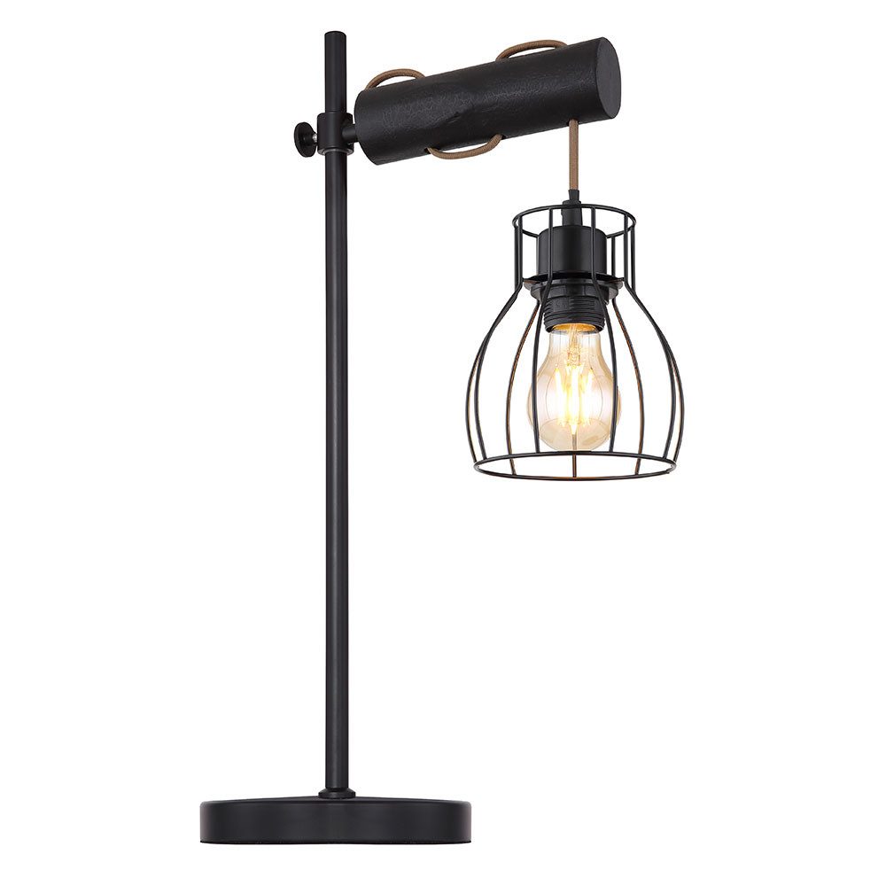 GLOBO LIGHTING Tischleuchte, Leuchtmittel nicht inklusive, Tischlampe Beistellleuchte Holz Retro E27 schwarz Höhenverstellbar
