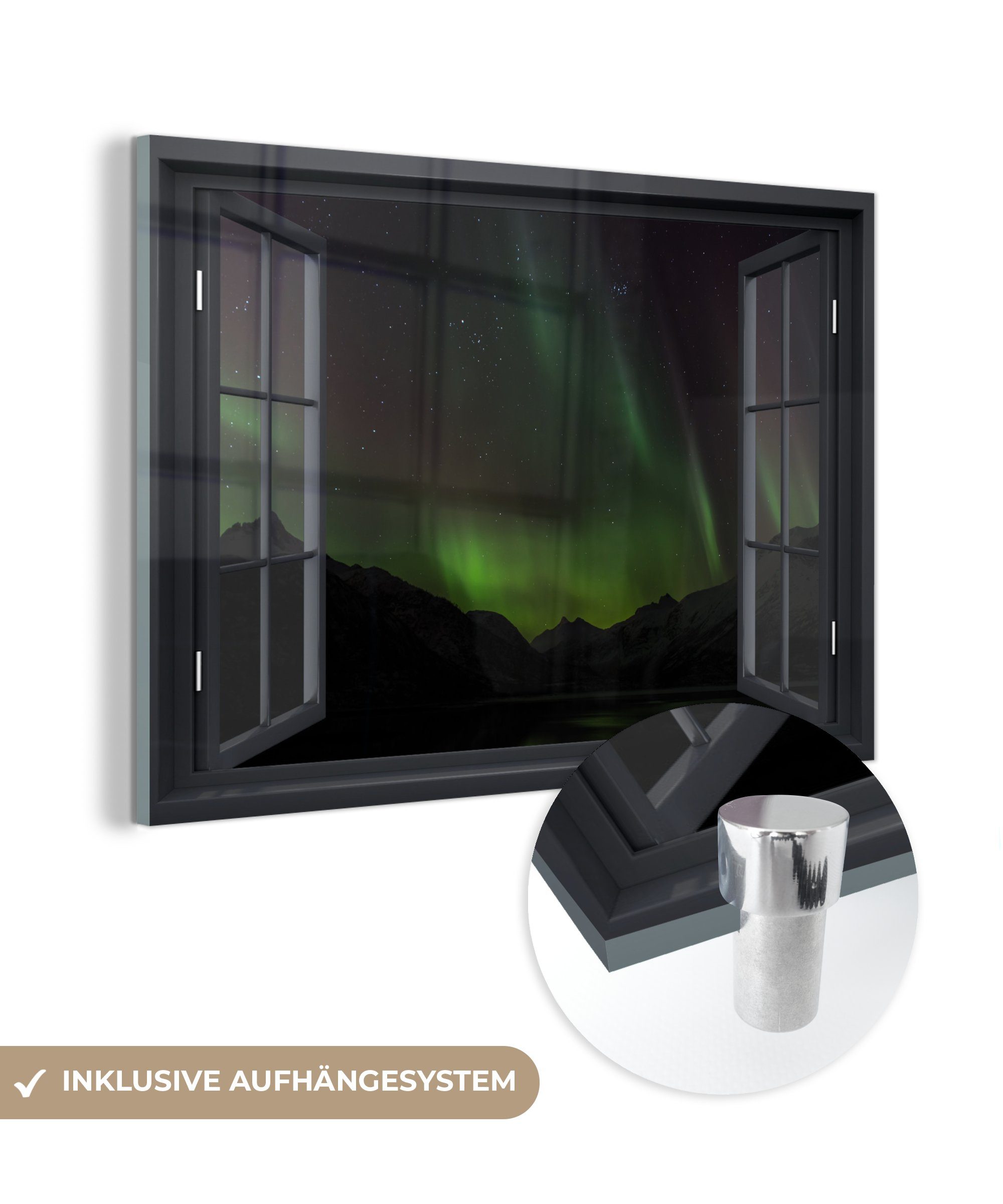 MuchoWow Acrylglasbild Durchsichtig - Nordlichter - Grün, (1 St), Glasbilder - Bilder auf Glas Wandbild - Foto auf Glas - Wanddekoration