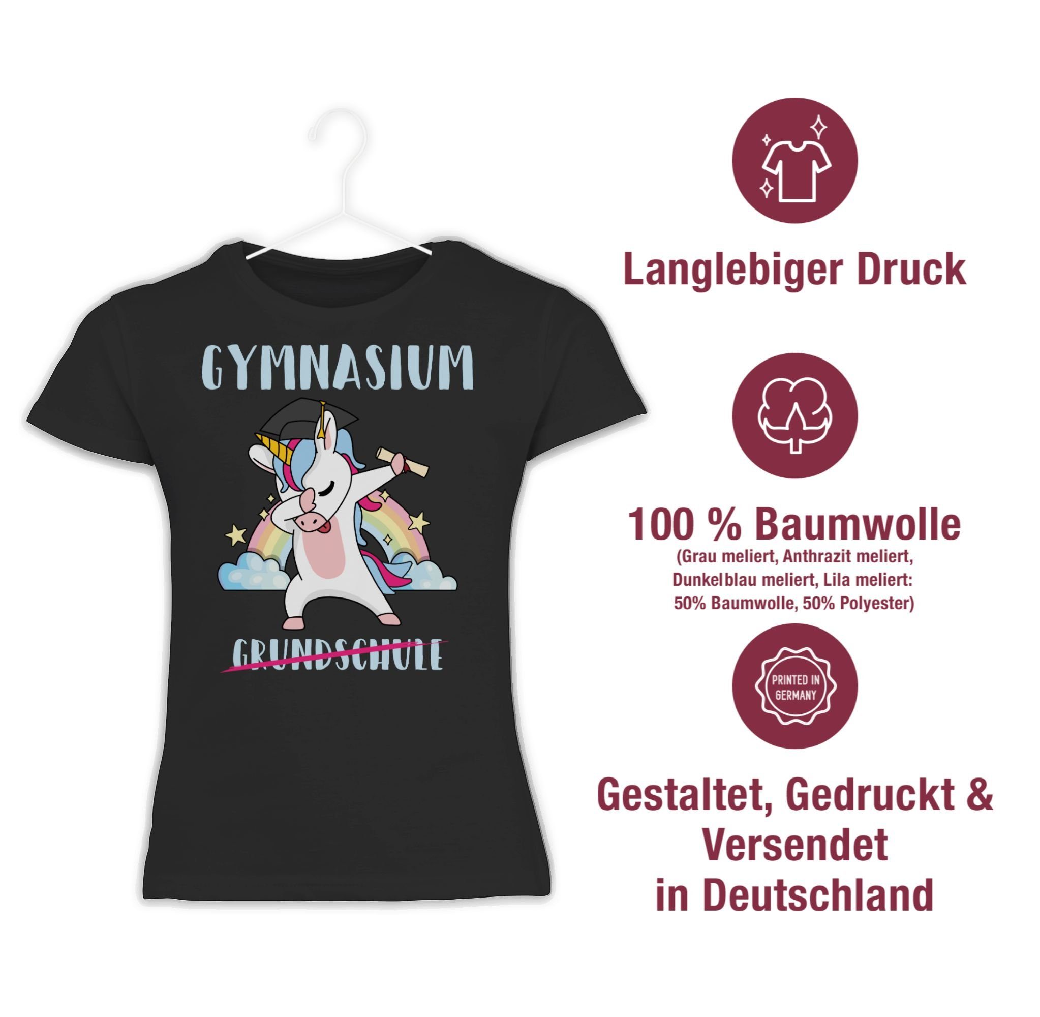 Einschulung Gymnasium Grundschule Schwarz T-Shirt Shirtracer Einhorn Mädchen 3