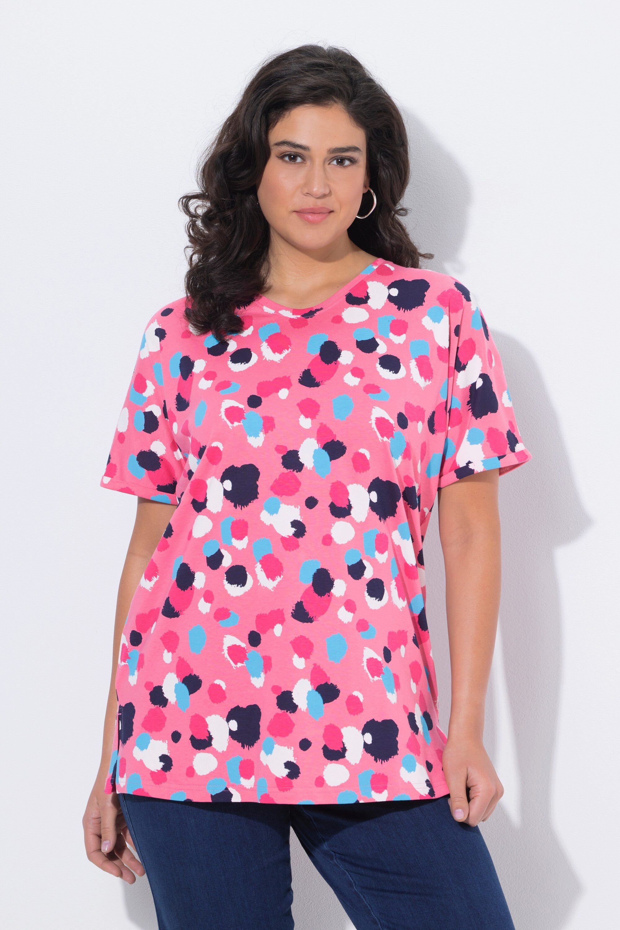 Ulla Popken T-Shirt T-Shirt Tupfen Oversized Rundhals Halbarm