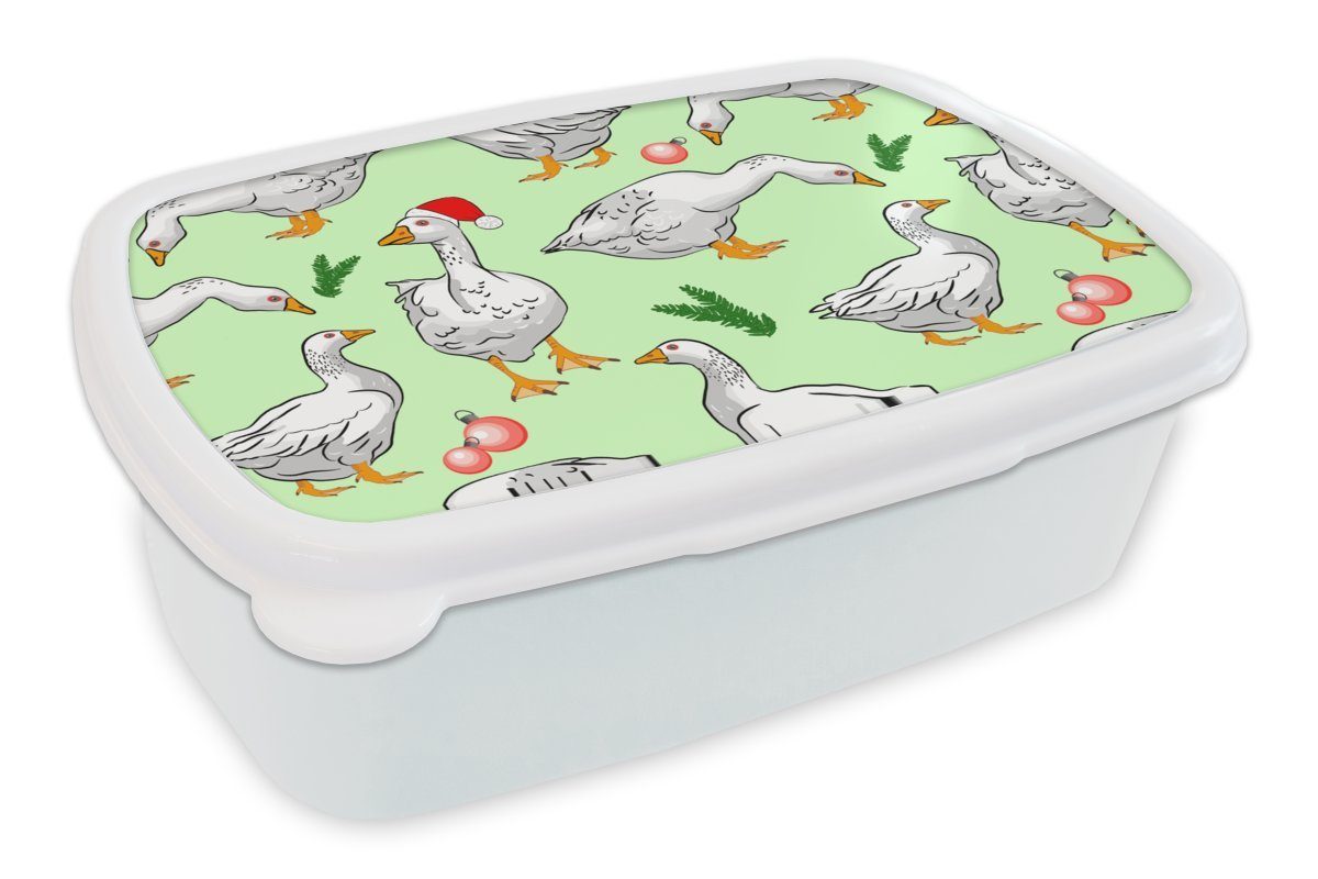 MuchoWow Lunchbox Gans - Weihnachten - Muster, Kunststoff, (2-tlg), Brotbox für Kinder und Erwachsene, Brotdose, für Jungs und Mädchen weiß