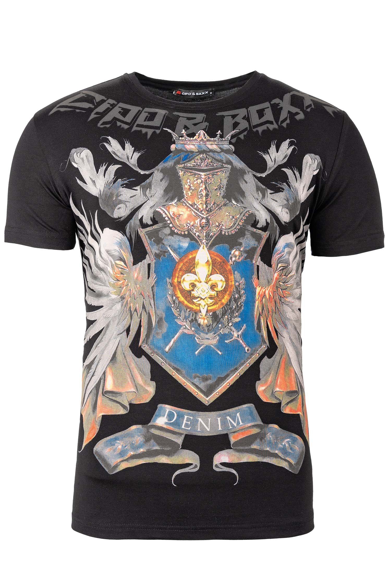 Cipo & Baxx Print-Shirt Herren Slim Fit Kurzarmshirt BA-CT743 Ritter Rüstung Print