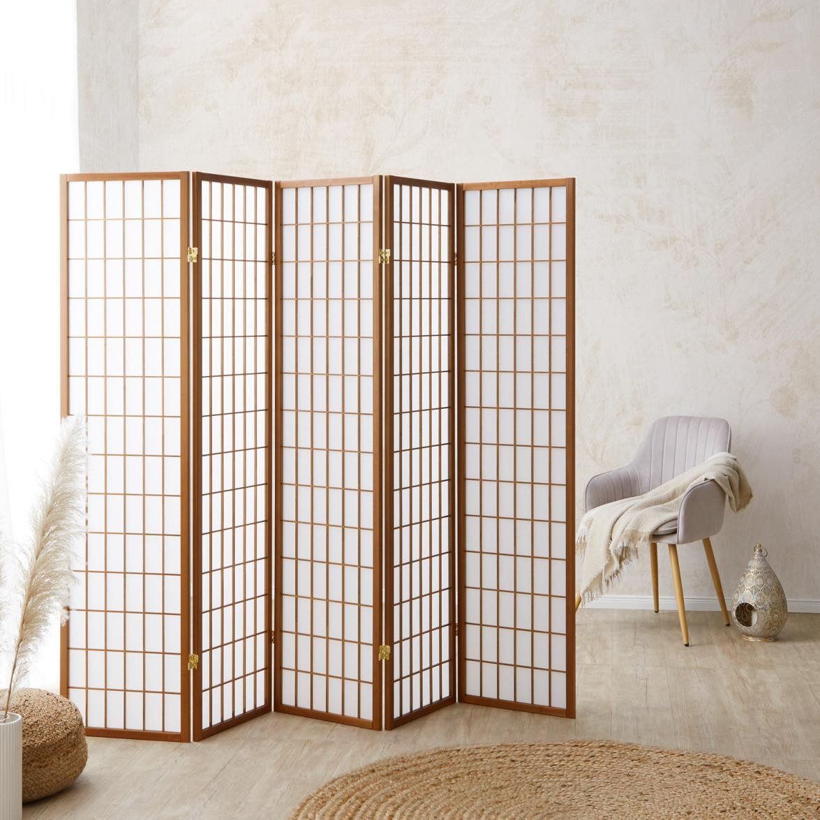 Homestyle4u Paravent Raumteiler Trennwand Shoji Holz Braun Indoor Sichtschu günstig online kaufen