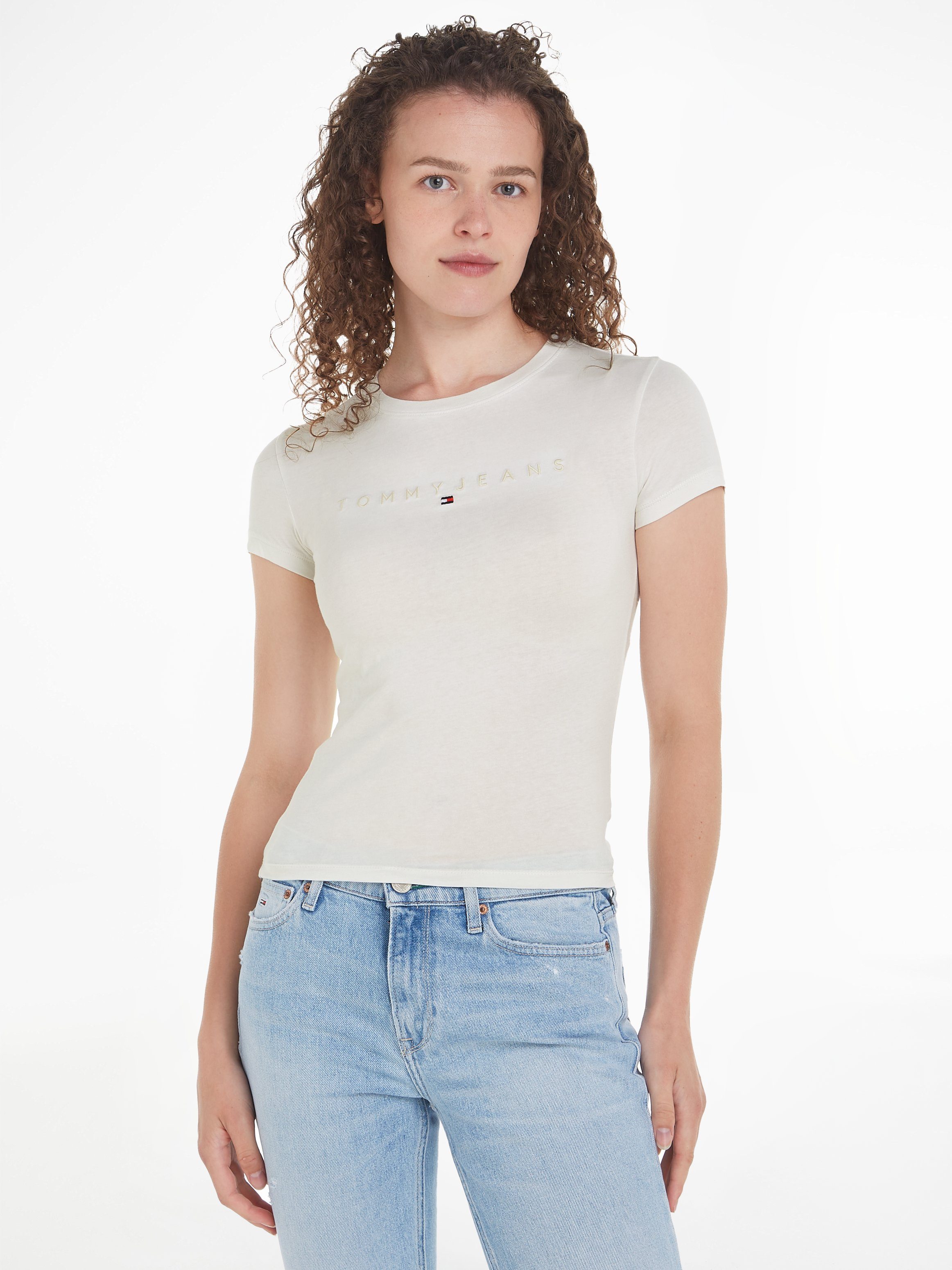 Tommy Jeans Rundhalsshirt TJW SLIM TONAL LINEAR TEE mit gesticktem Tommy Jeans Logo-Schriftzug