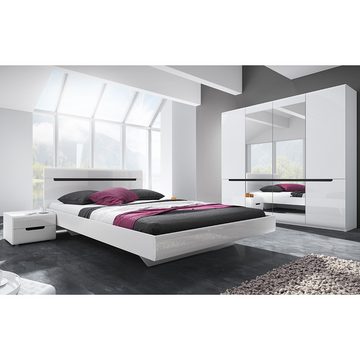 Lomadox Nachtschrank HERNING-83 Schlafzimmer in weiß mit weiß Hochglanz und schwarz, 52/35/44 cm
