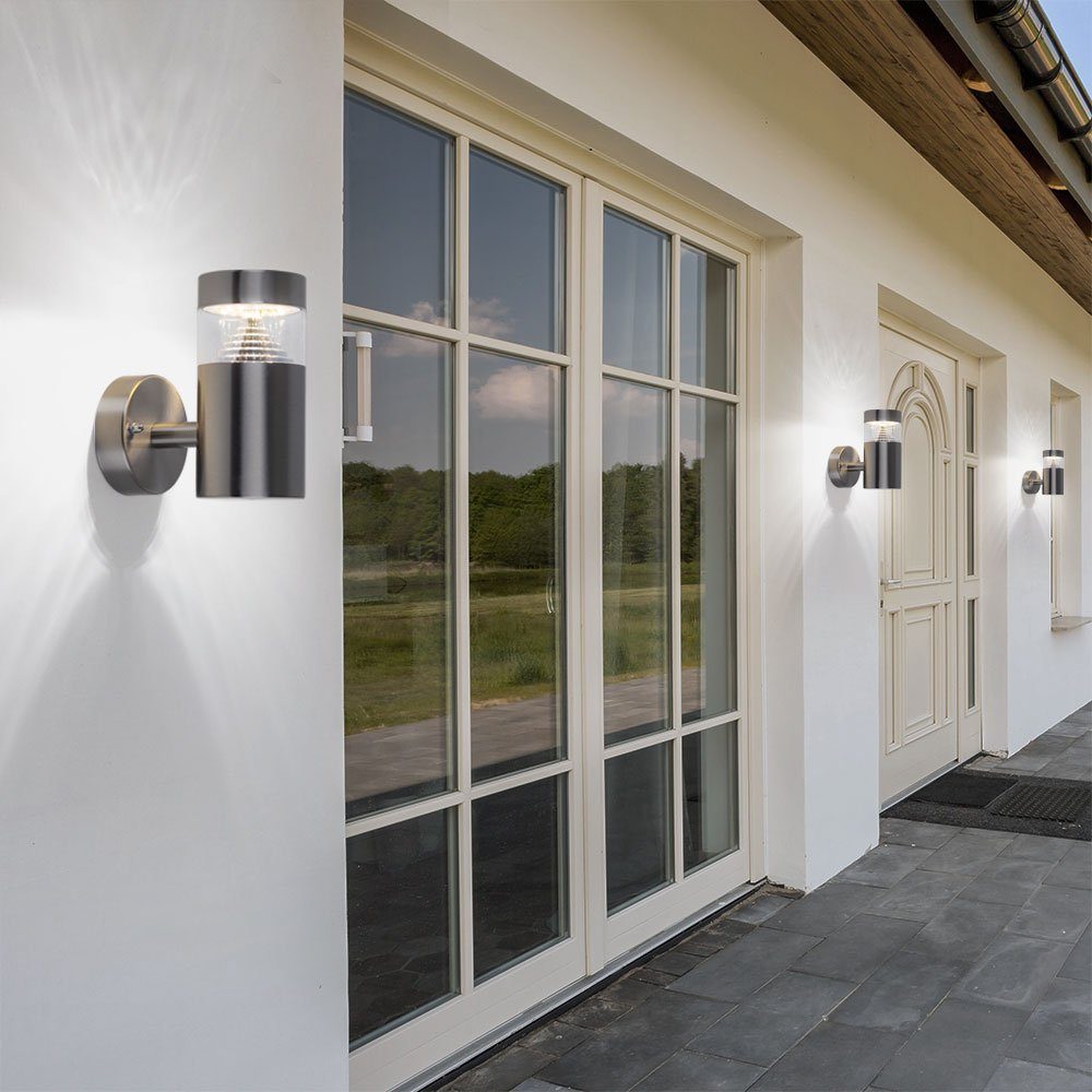etc-shop Außen-Wandleuchte, Leuchtmittel Fackel Außenstrahler Außenwandleuchte Warmweiß, inklusive, Edelstahl LED