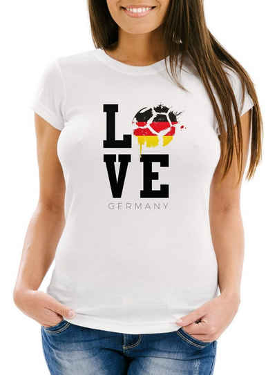 MoonWorks Print-Shirt Damen WM-Shirt Deutschland Fan-Shirt Germany Love Fußball Slim Fit Baumwolle Moonworks® mit Print