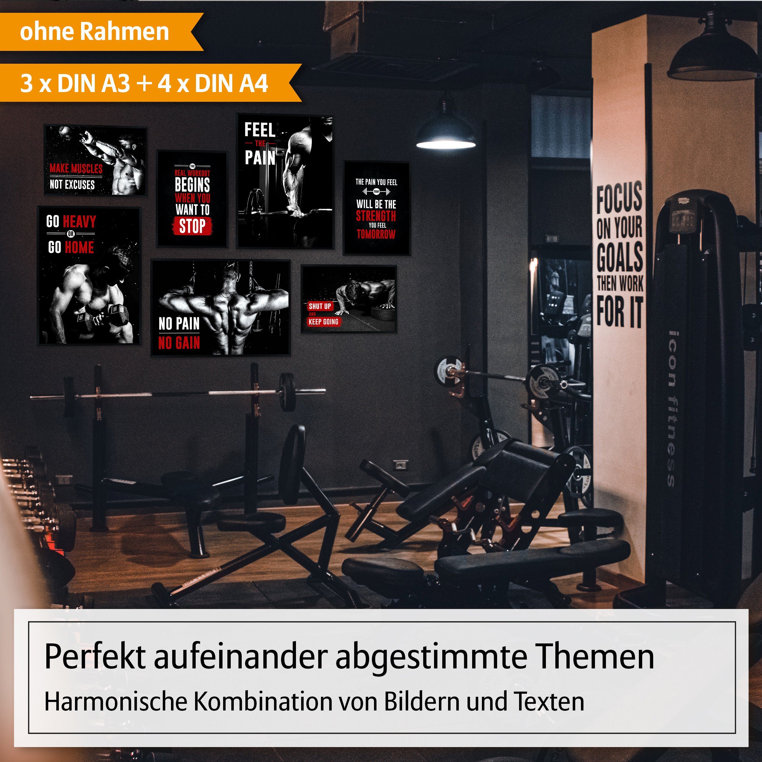 Hyggelig Home Poster Sport Motivation - Premium Poster Set OHNE & MIT Rahme günstig online kaufen