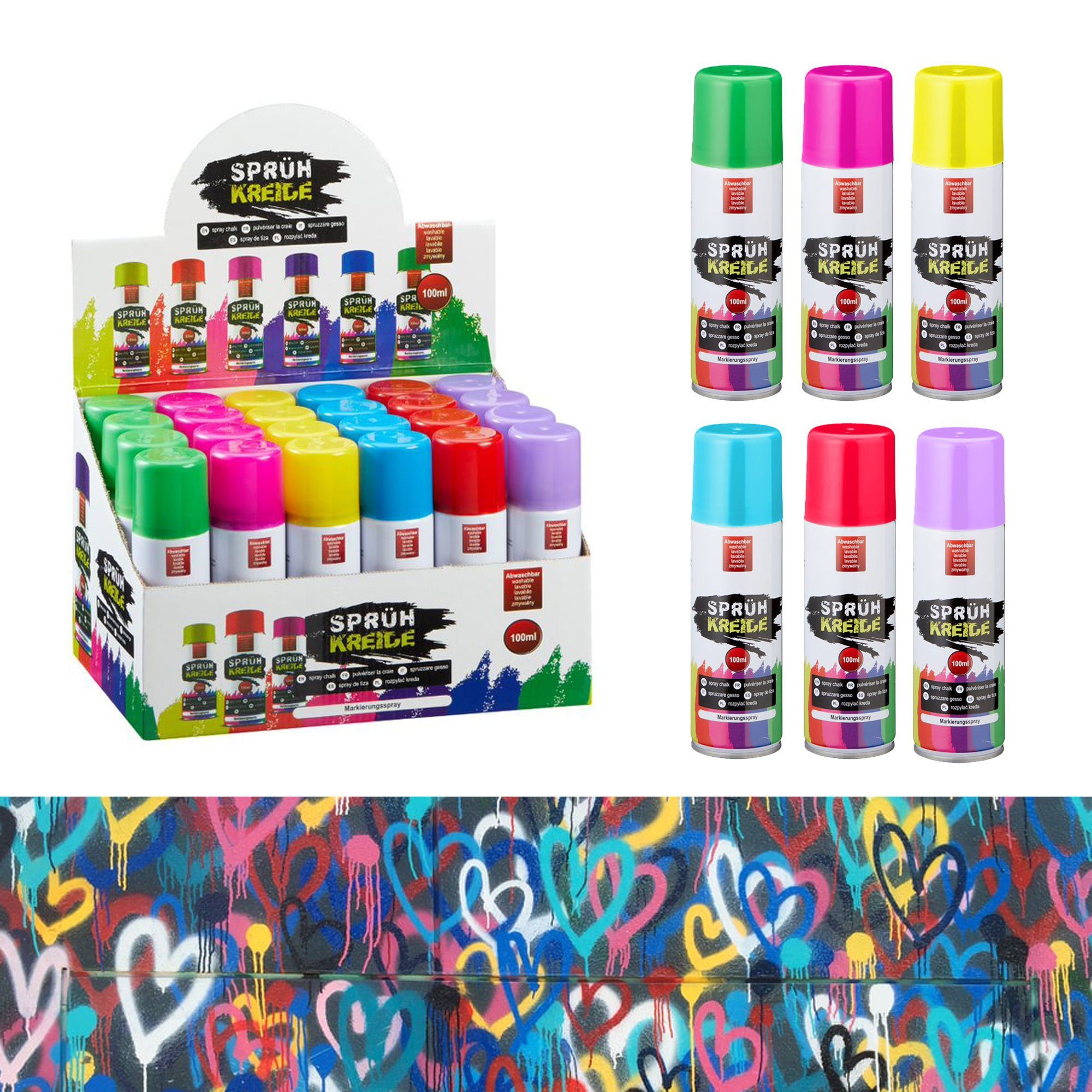 CEPEWA Kreidespray Kreidespray 24er Set, 6 Цвета, 100ml, wasserlöslich