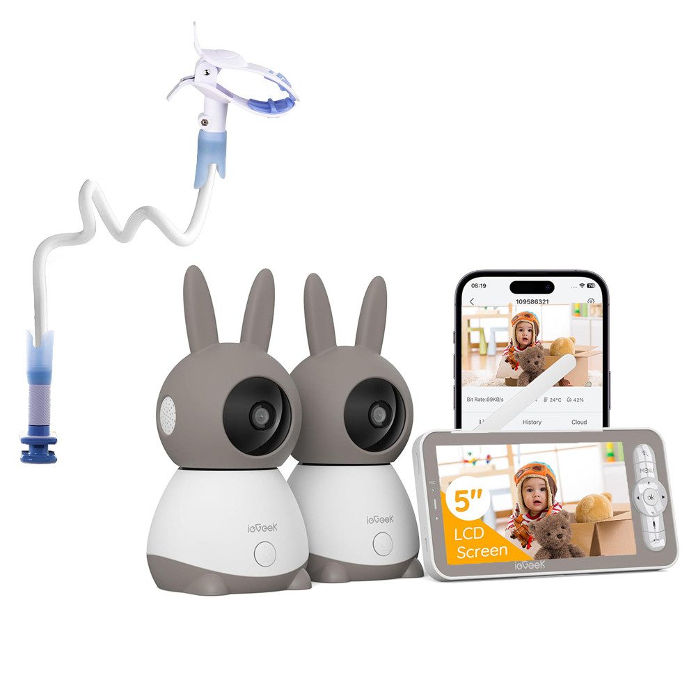 Video-Babyphone Monitor mit Kamera und Audio, 5 Zoll IPS-Bildschirm LCD-Display PTZ