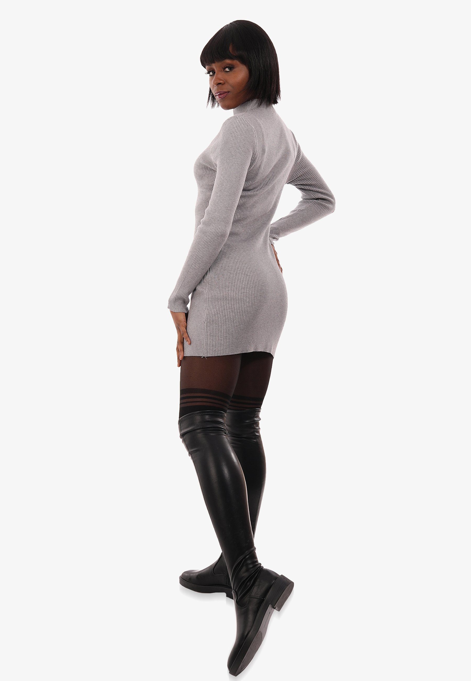 (1-tlg) Pullover & mit Basic Fashion Longpullover Style aus Rippstrick Stehkragen in Unifarbe, grau YC