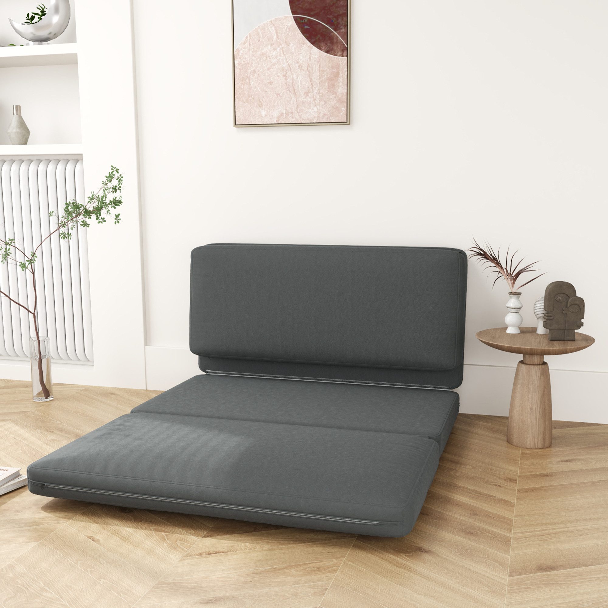HOMCOM Sitzkissen Schlafsessel klappbar Schlafsofa mit Bettfunktion, für Schlafzimmer, Wohnzimmer, Dunkelgrau