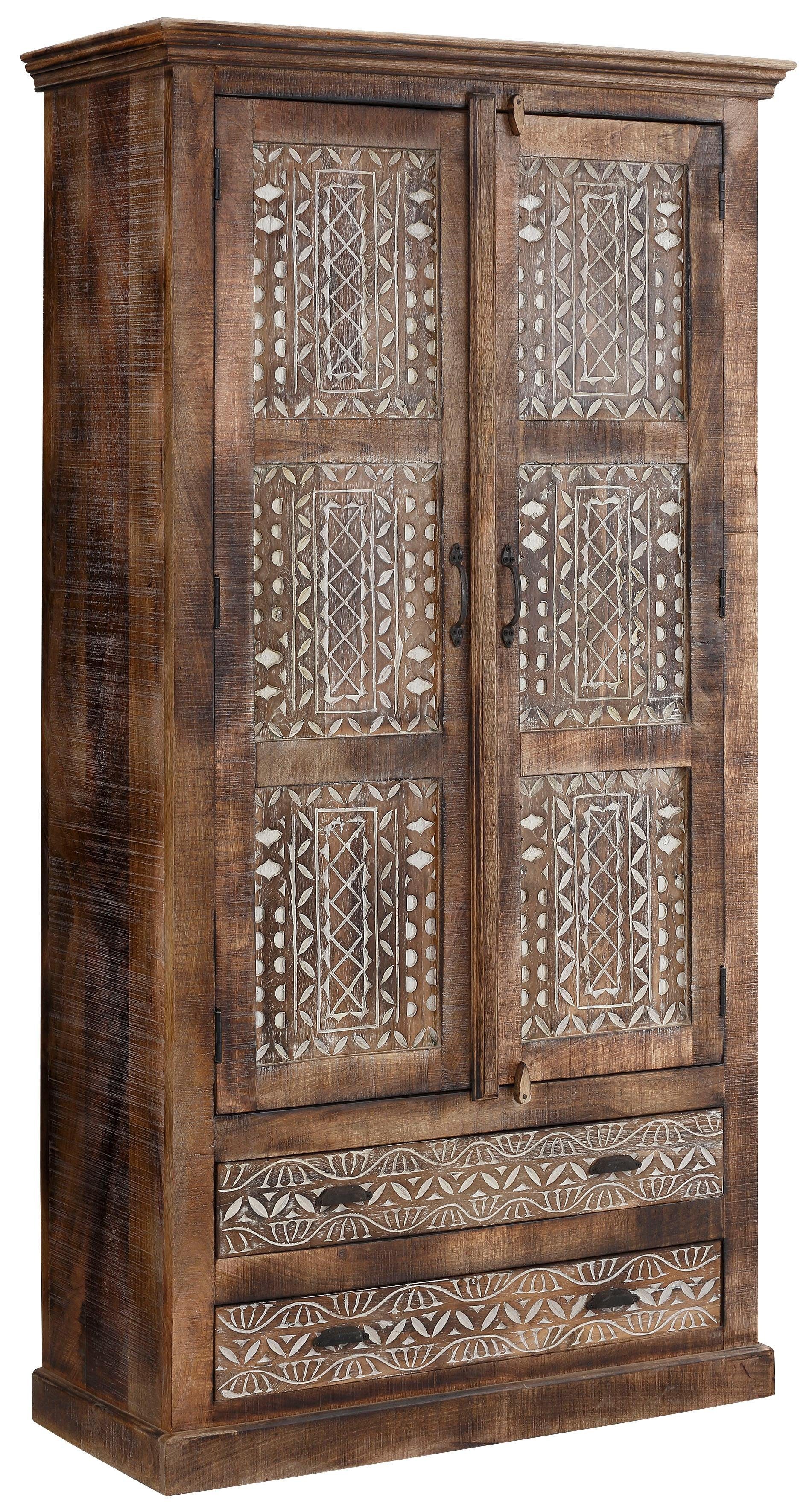 OTTO home Kleiderschrank Maneesh aus massivem Mangoholz und vielen Stauraummöglichkeiten, Höhe 190 cm