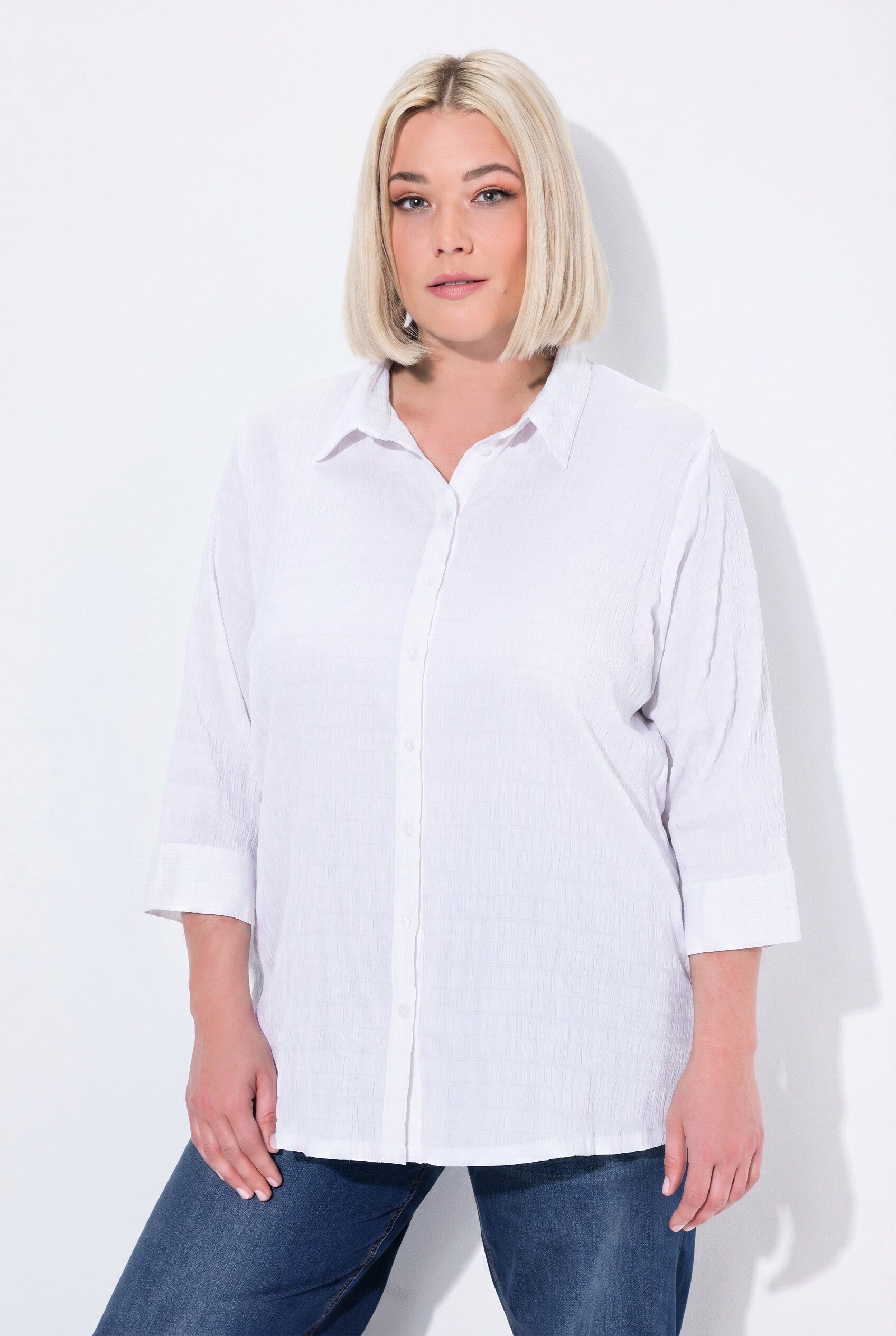 Ulla Popken Hemdbluse Bluse Bubble-Qualität Hemdkragen 3/4-Arm