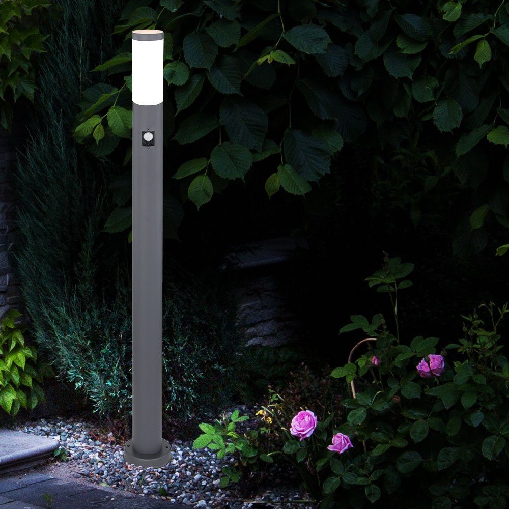 etc-shop LED Außen-Stehlampe, Leuchtmittel inklusive, Warmweiß, Außen Steh Lampe ANTHRAZIT Garten Bewegungsmelder Edelstahl Säulen