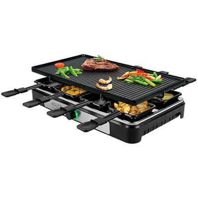 Adler Raclette AD 6616, 8 Raclettepfännchen, 1400,00 W, Elektrogrill, 8 Personen, Tischgrill, Fleisch Gemüse Gerichte, Schwarz