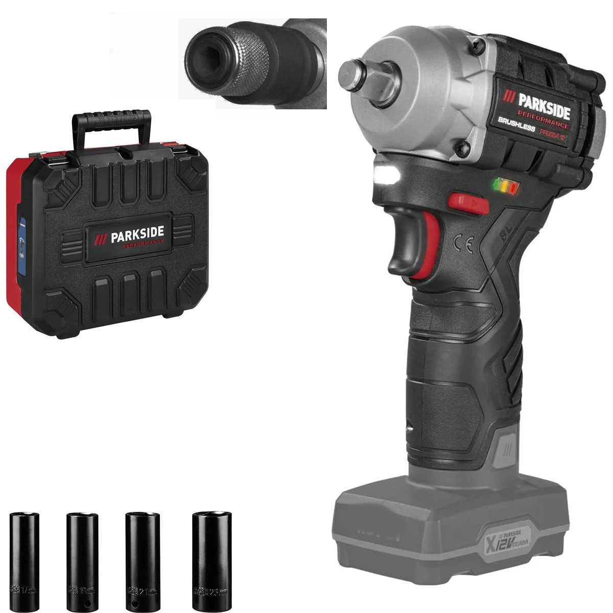 PARKSIDE PERFORMANCE® Akku-Drehschlagschrauber 12V Drehschlagschrauber PPDSSA 12 +Güde 1/4 Hex Adapter, ohne Akku