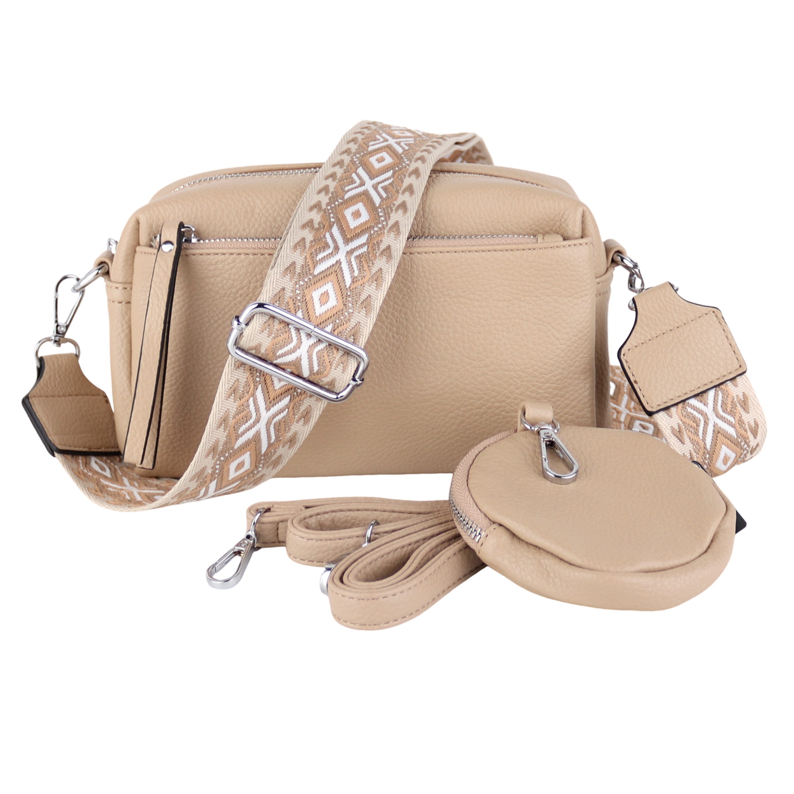 MIRROSI Umhängetasche Damen, Veganleder Crossbody Tasche Bag, Schultertasche (inkl. 1 Münzbeutel und 2 Wechselgurte, 19x14x8cm (BXHXT), gemusterten & verstellbaren Schulterriemen