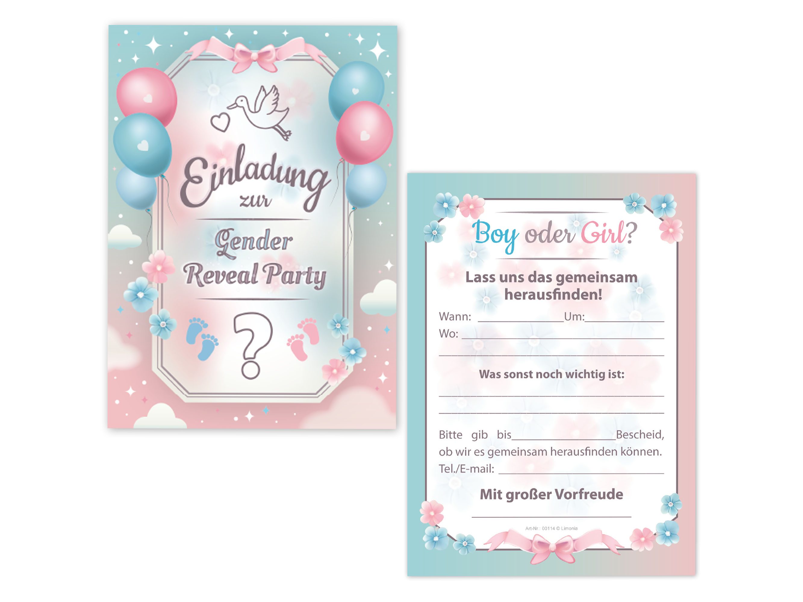 LIMONIA Einladungskarten Gender Reveal Party Einladungen für Babyparty boy or girl Deko, Karten zur Gender Reveal Party Geschlechts Party boy or girl