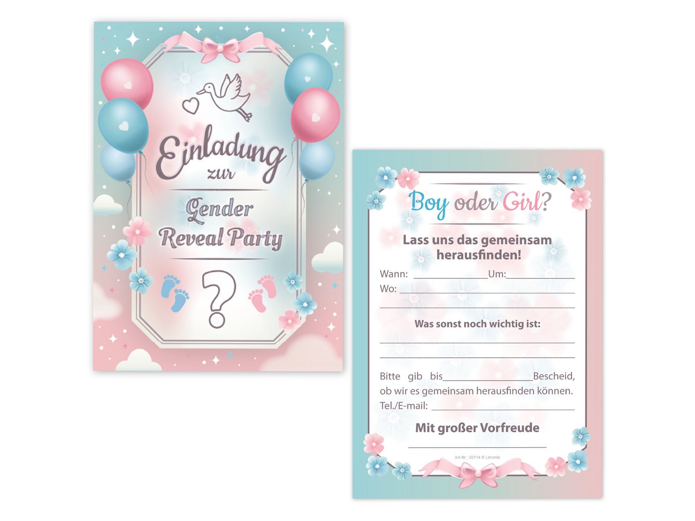 Thumbnail - LIMONIA Einladungskarten Gender Reveal Party Einladungen für Babyparty boy or girl Deko, Karten zur Gender Reveal Party ...