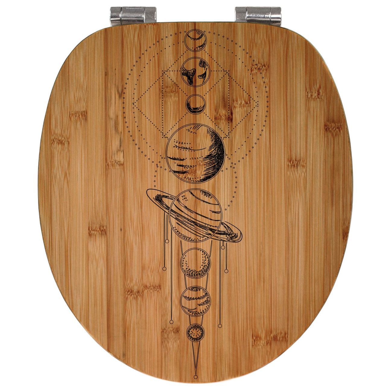 banjado WC-Sitz Bambus mit Gravur Astronomie 5 (umweltfreundliches Material, integrierte Absenkautomatik), 45,8 x 37,5 x 5 cm