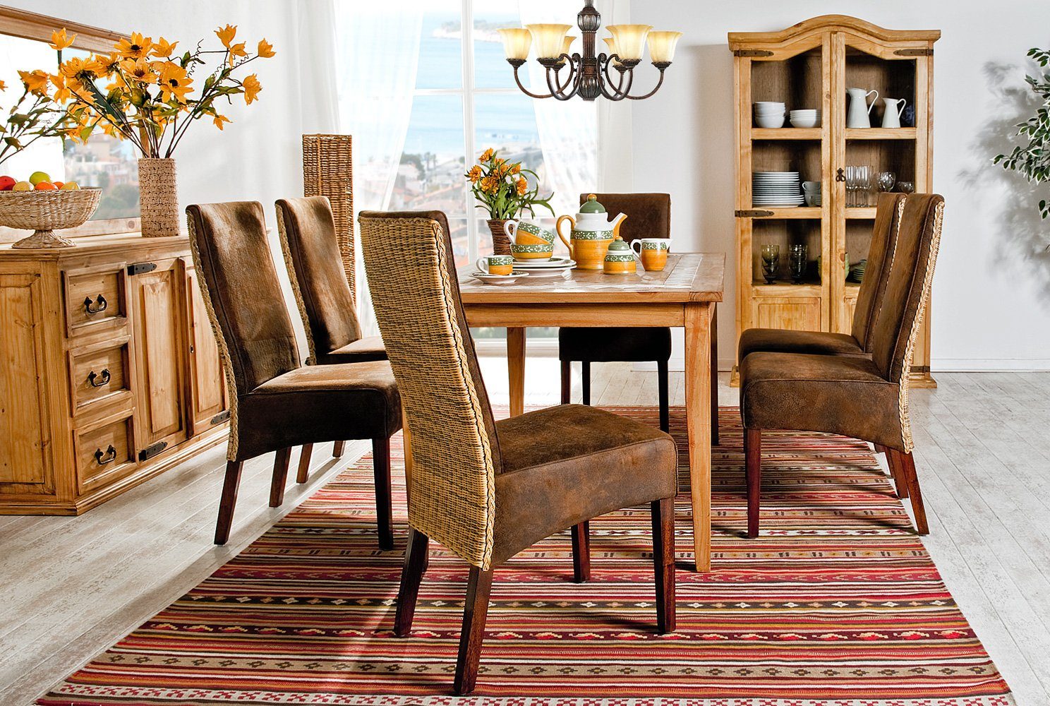 Esszimmerstuhl Polsterstuhl Rattan Wildleder-Optik, Polsterstühle mit Geflecht