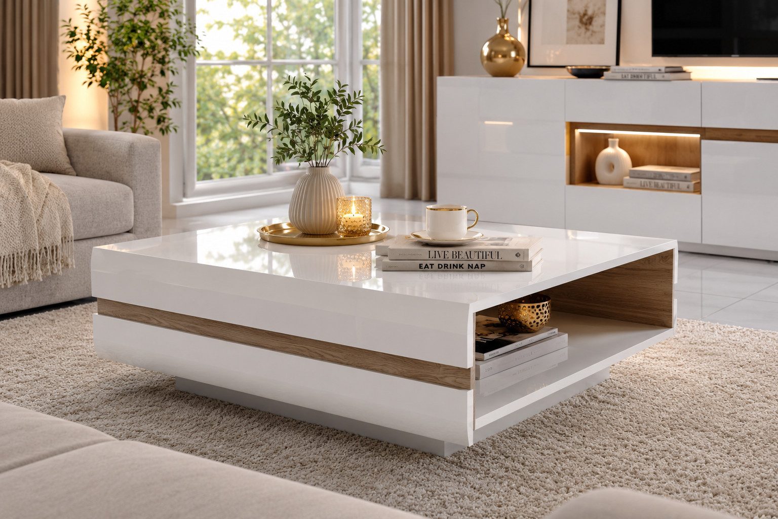 designimpex Couchtisch Design Couchtisch WM-8 mit Ablage Wohnzimmertisch Tisch Sofatisch, Funktionstisch, Wohnzimmertisch, Tisch, Sofatisch