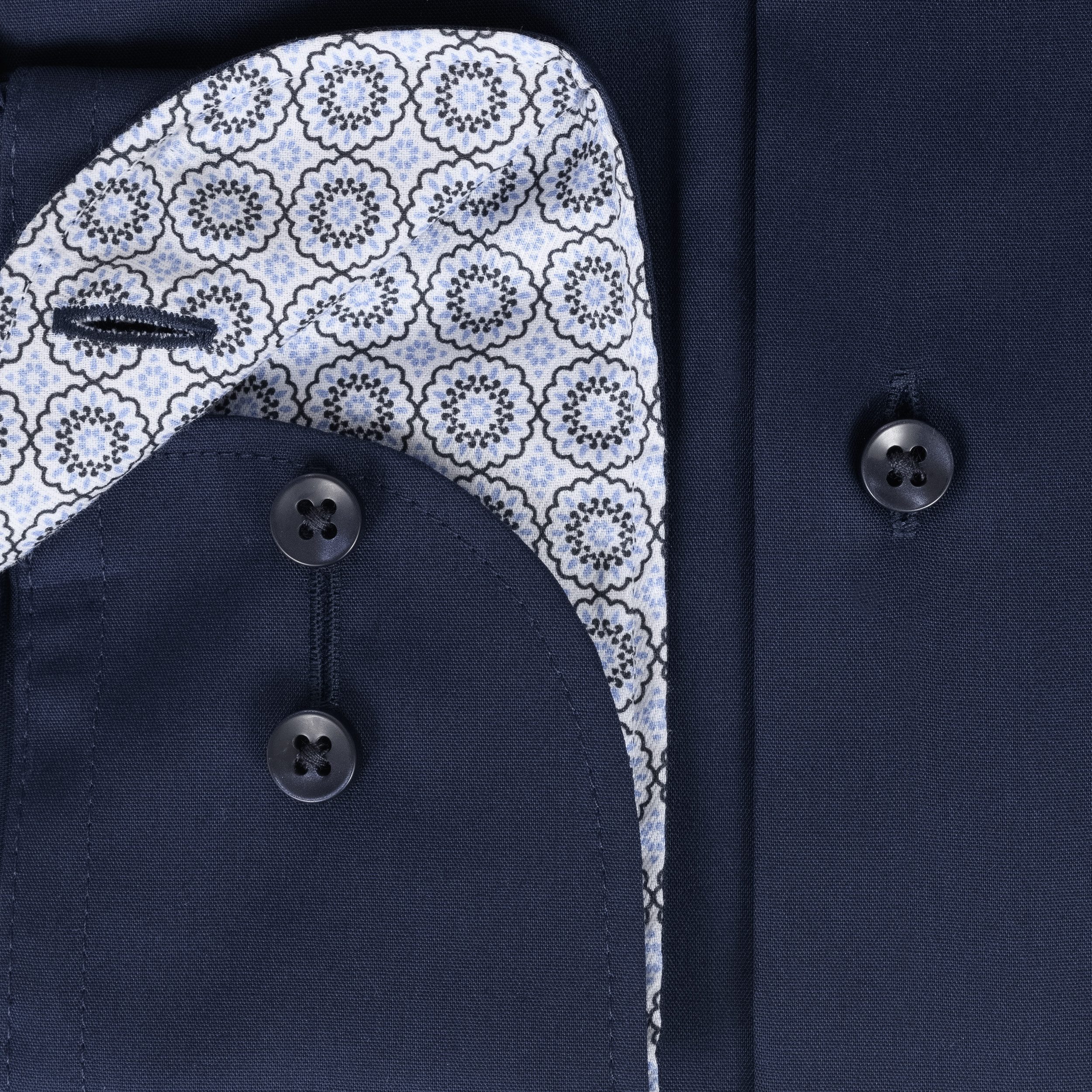 Eterna Langarmhemd Slim Fit, Marine, Bügelfrei, Dynamic Cotton™, Kentkragen