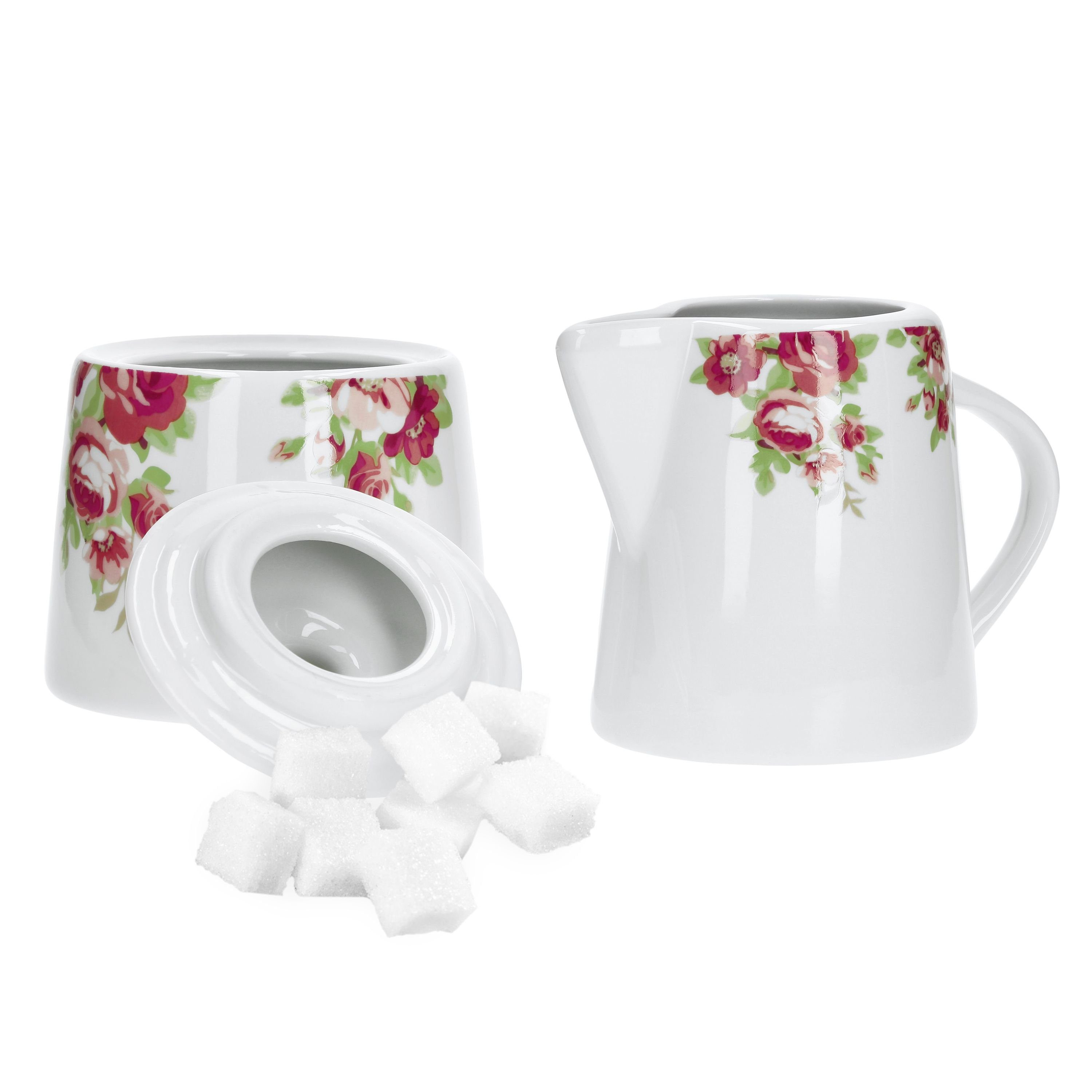 Milch- und Zuckerset Kaffeeergänzungsset Milchkännchen & Zuckerdose Rosentraum