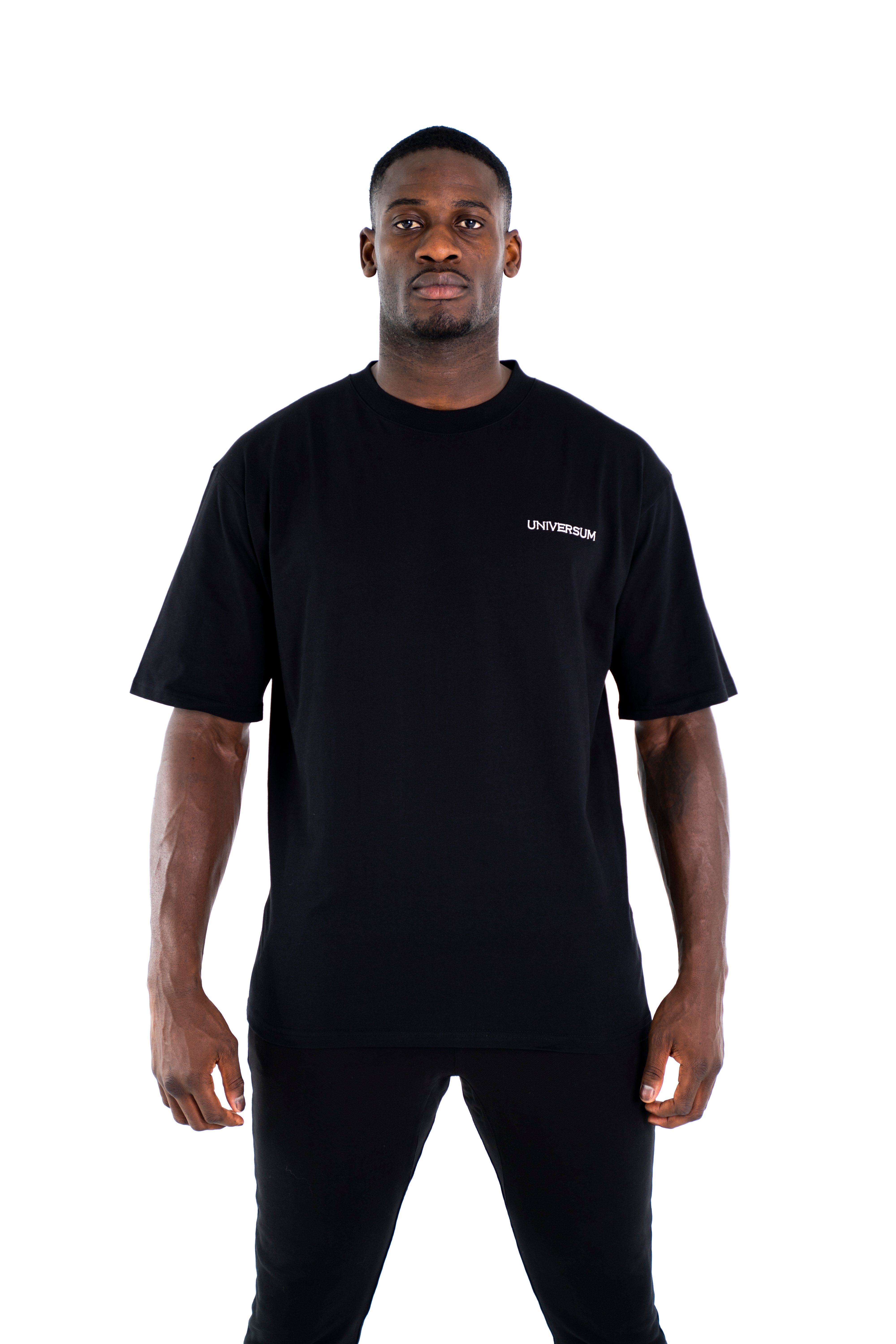 Oversize Sportwear T-Shirt Rundhalsausschnitt, Universum Cotton Schwarz Modern Shirt, Baumwoll C-Neck 100% T-Shirt