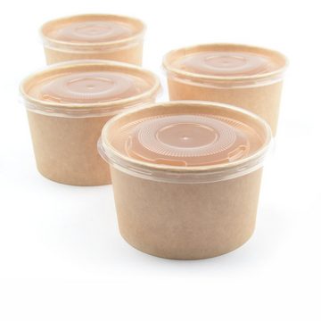 Einwegbecher 50 Stück Kraft Suppenschalen mit Deckel, 470 ml (16 OZ), braun, Soup To Go-Becher Container Suppenbecher Food-Cups Pappbecher