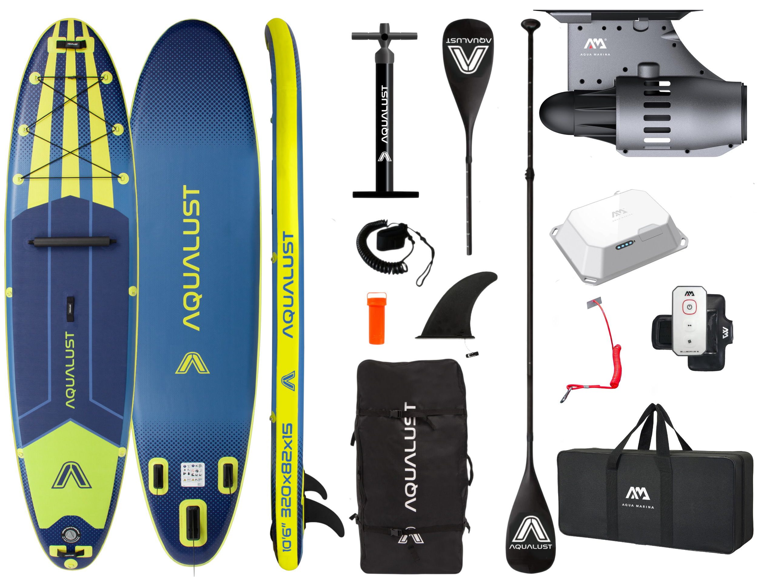 Aqualust SUP-Board AQUALUST 10.6 SUP BOARD 320 cm Set mit Aqua Marina BlueDrive S Motor