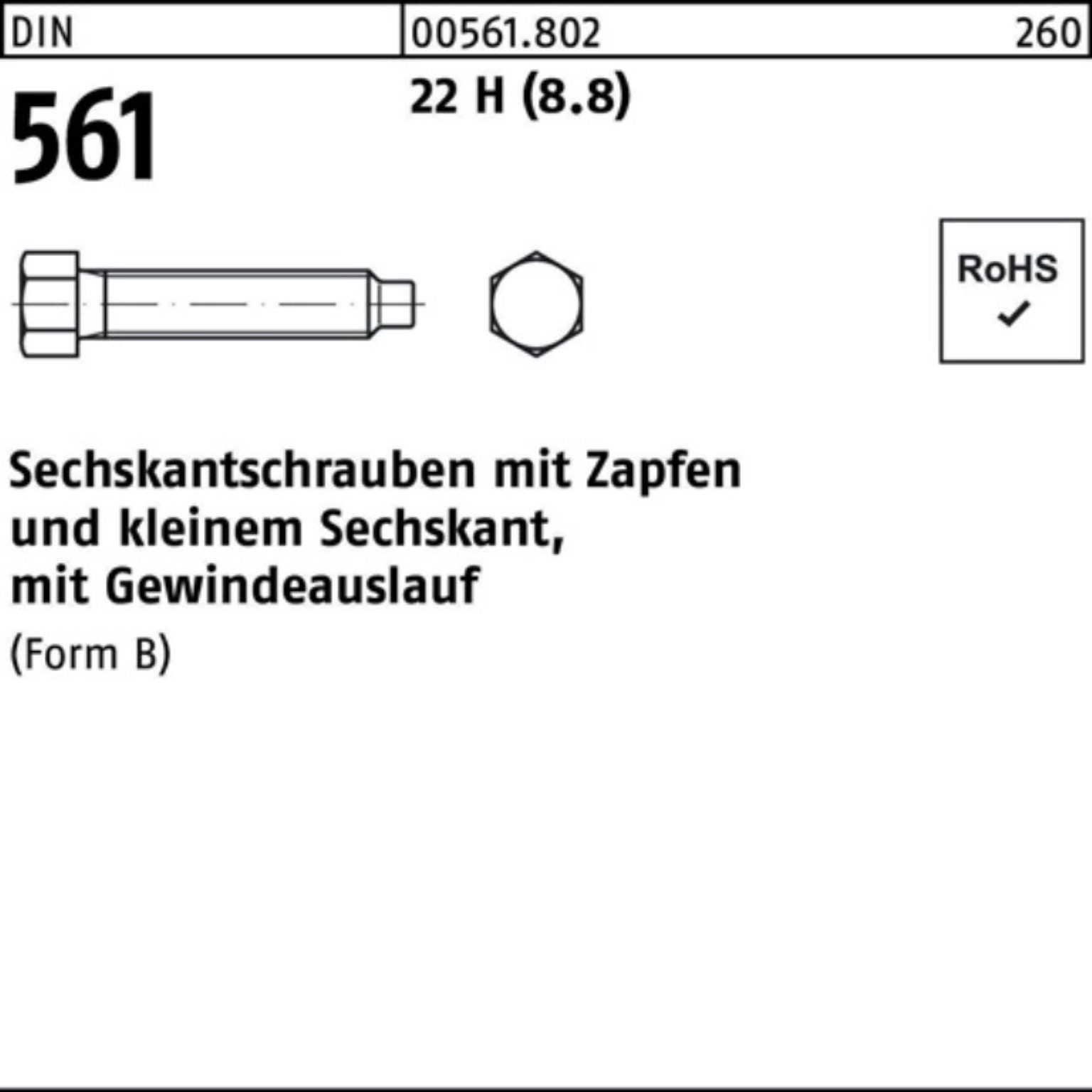 Reyher Sechskantschraube 100er Pack Sechskantschraube DIN 561 Zapfen BM 30x 60 22 H (8.8) 1 St