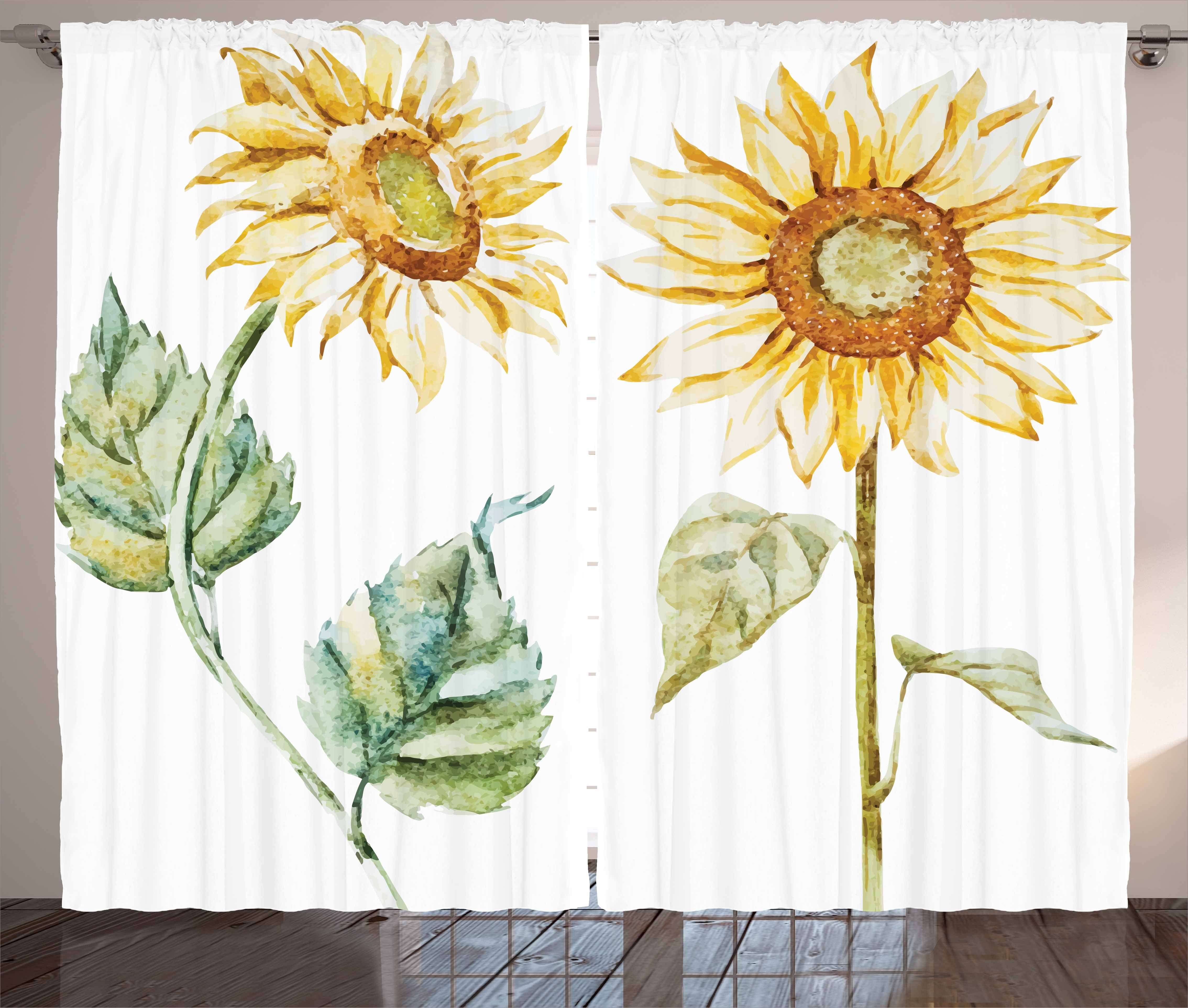Gardine Schlafzimmer Kräuselband Vorhang mit Schlaufen und Haken, Abakuhaus, Aquarell Anziehender Sonnenblumen