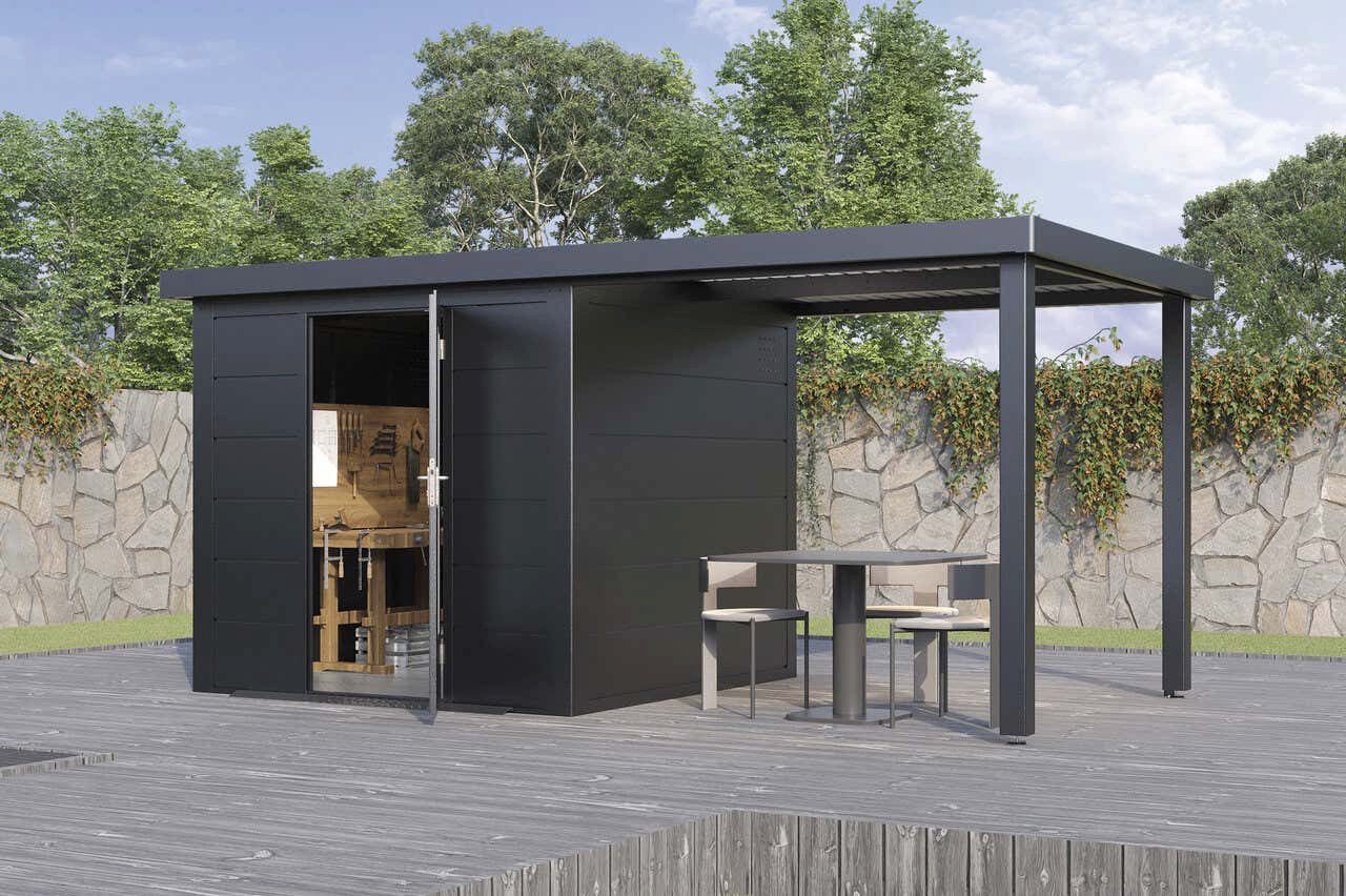Thumbnail - Finnhaus Wolff Gerätehaus Metall-Thorin 4824 Anthrazit, BxT: 489x272 cm, in Pulverbeschichtet mit 0,55mm Wandstärke