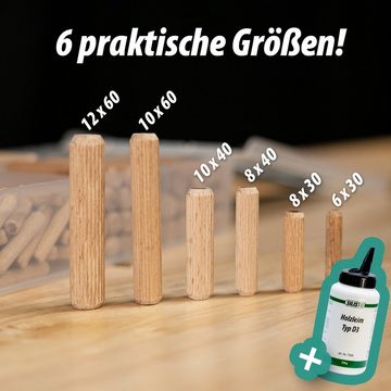 PARCO Dübel-Set PARCO Riffeldübel Sortiment + Holzleim
