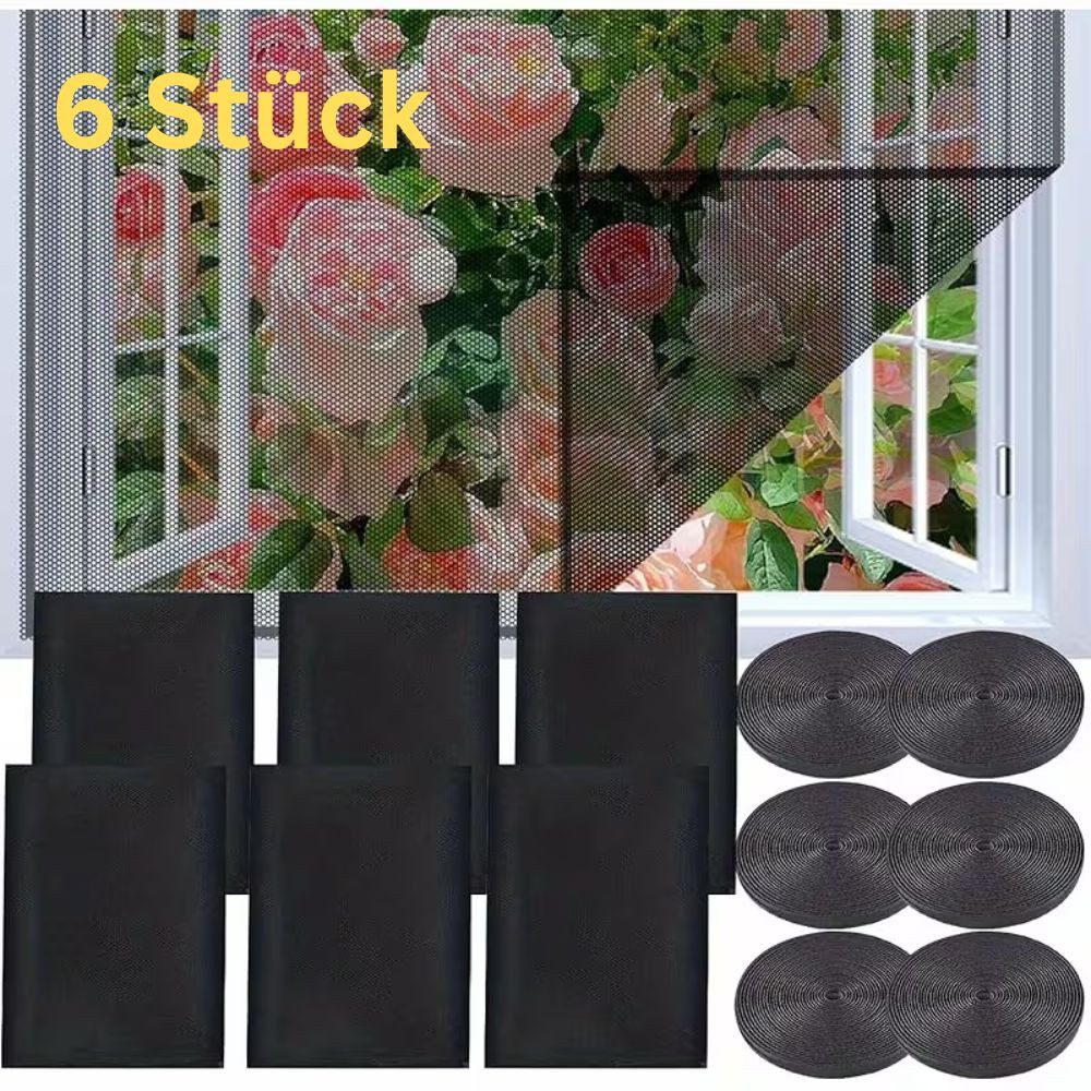 LIVINO Fliegengitter-Gewebe 6er Fliegengitter Fenster 130x150cm Weiß zuschneidbar ohne Bohren, (Mehrteiliges Fenster Netz Set, 6 Stück Fliegengitter Set), Selbstklebend, transparent, zuschneidbar, luftdurchlässig