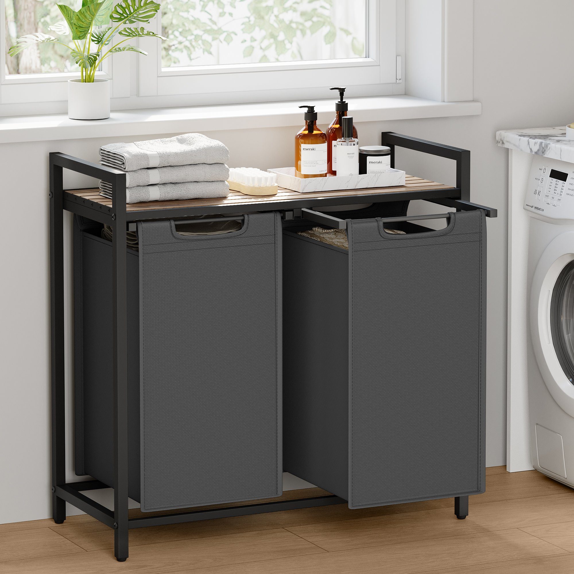 VASAGLE Wäschekorb, 2 Wäschesäcke aus Oxford-Gewebe, abnehmbar, 2 x 46 L günstig online kaufen