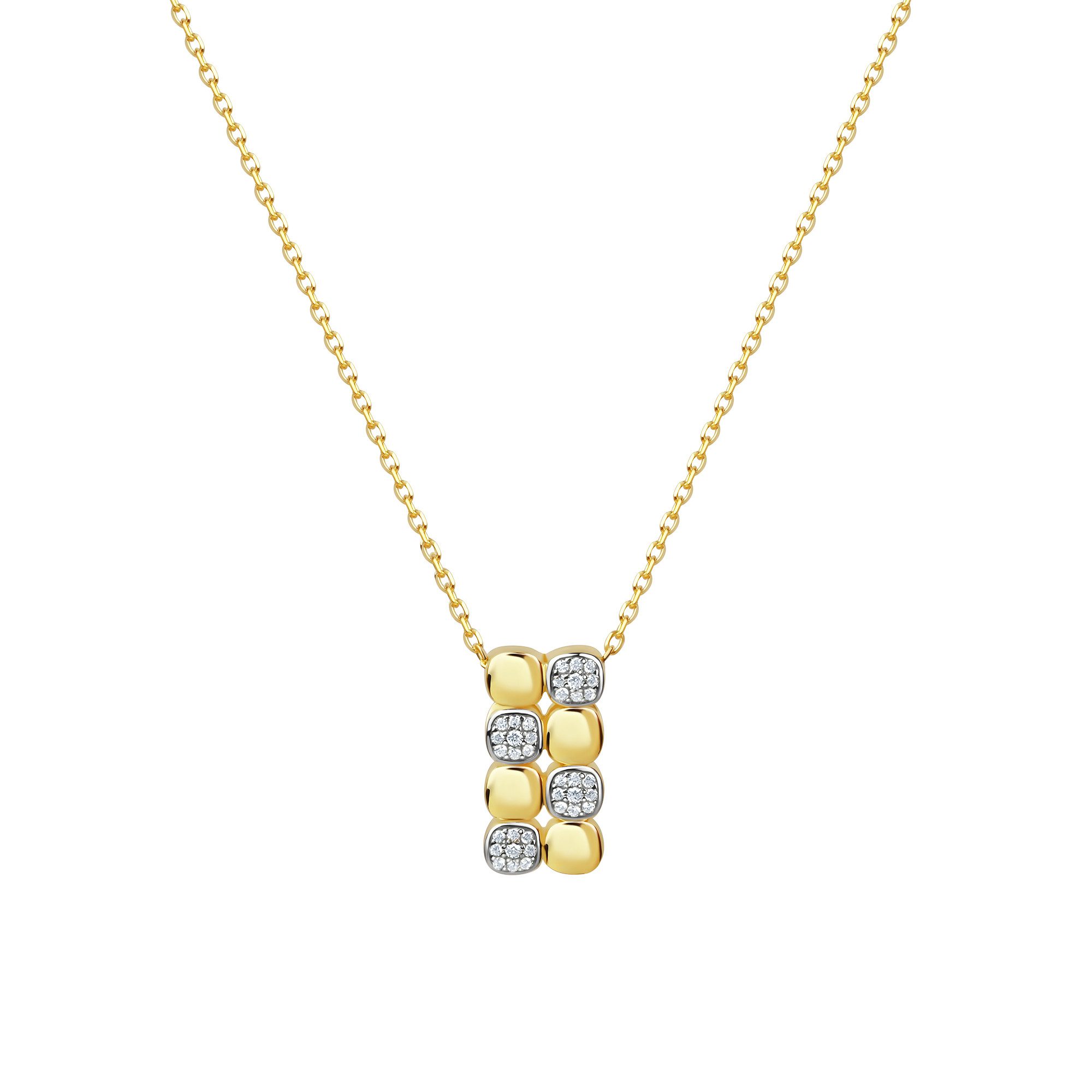 Kette mit Anhänger Geschenk Silber 925 Halsschmuck Halskette Ankerkette Vierecke bicolor