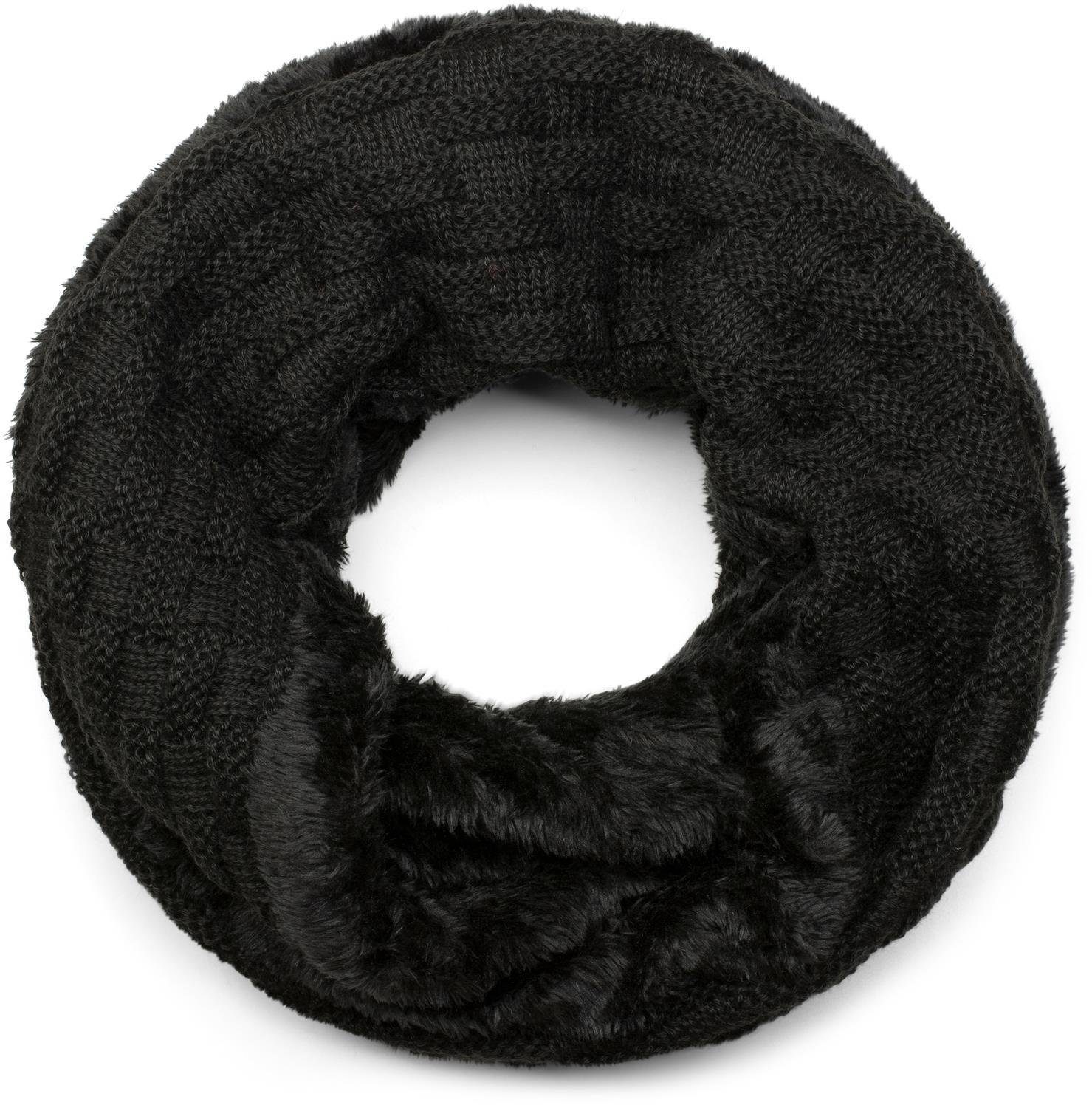 styleBREAKER Strickschal Feinstrick Loop mit Flecht Muster und Teddyfleece, günstig online kaufen