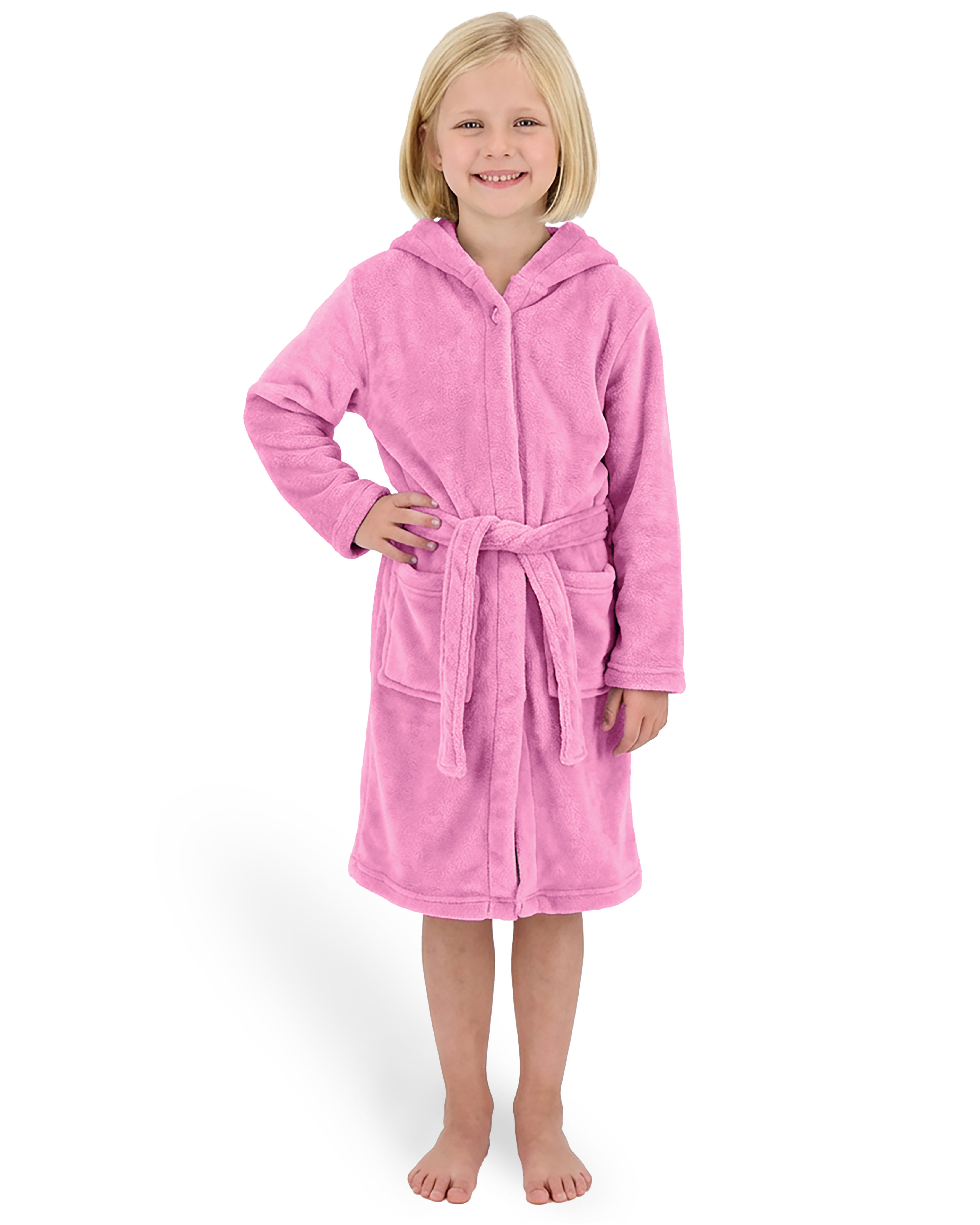 Gräfenstayn Kinderbademantel aus Fleece mit Kapuze & Knopf – Flauschiger Kinder-Bademantel, für Jungen & Mädchen, Größe 122–128