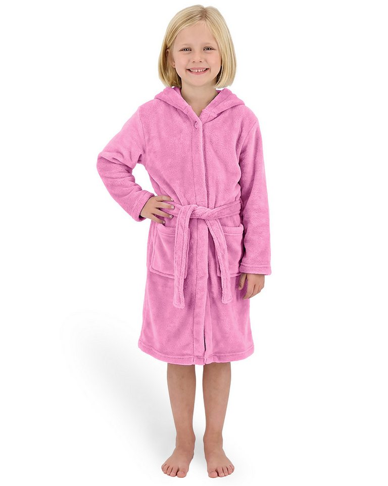 Gräfenstayn Kinderbademantel aus Fleece mit Kapuze & Knopf – Flauschiger Kinder-Bademantel, für Jungen & Mädchen, Größe 158-164